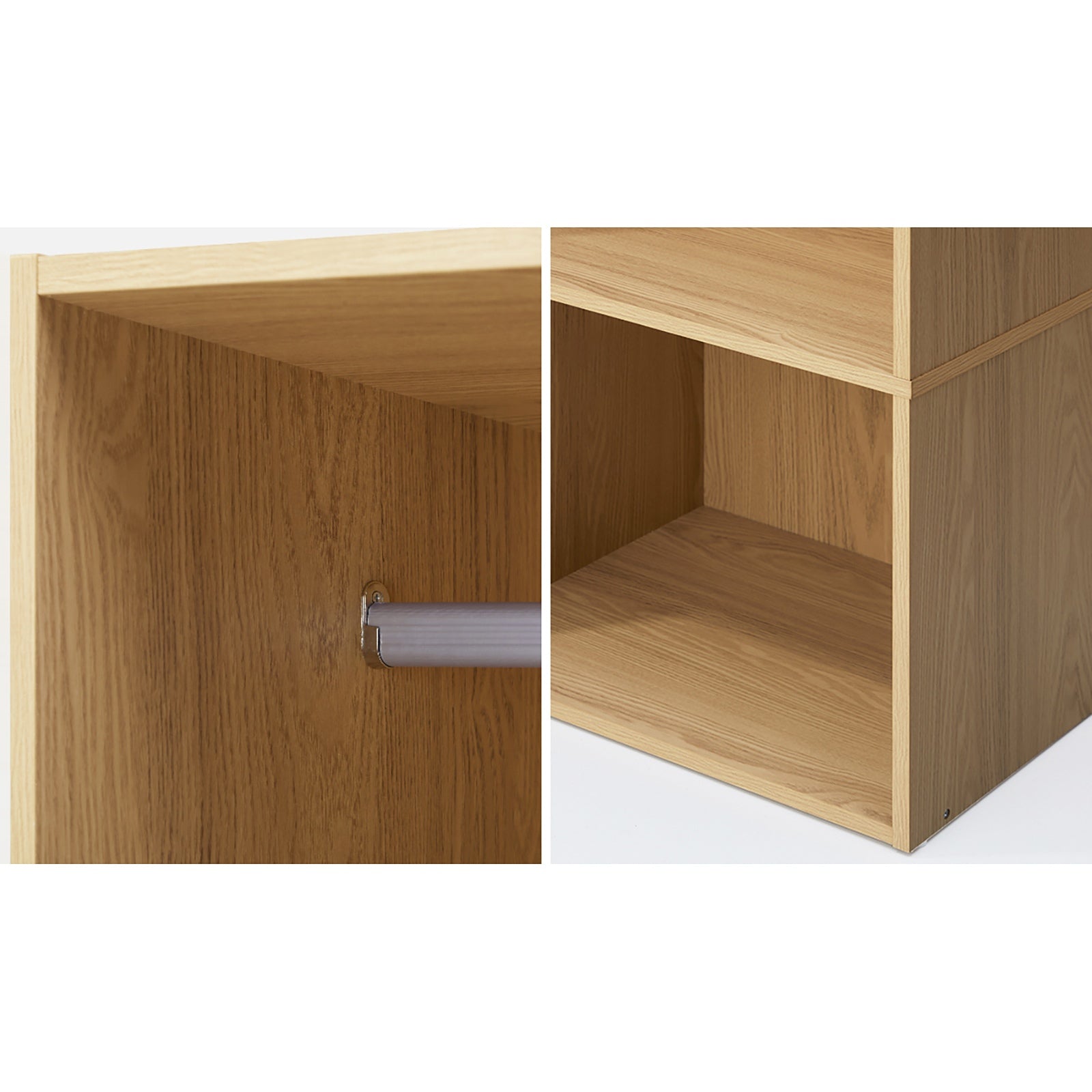 Oikiture Open Wardrobe Shelf Unit Clothes Storage 2 Shelves Hanging Rail Natural - Sunyee