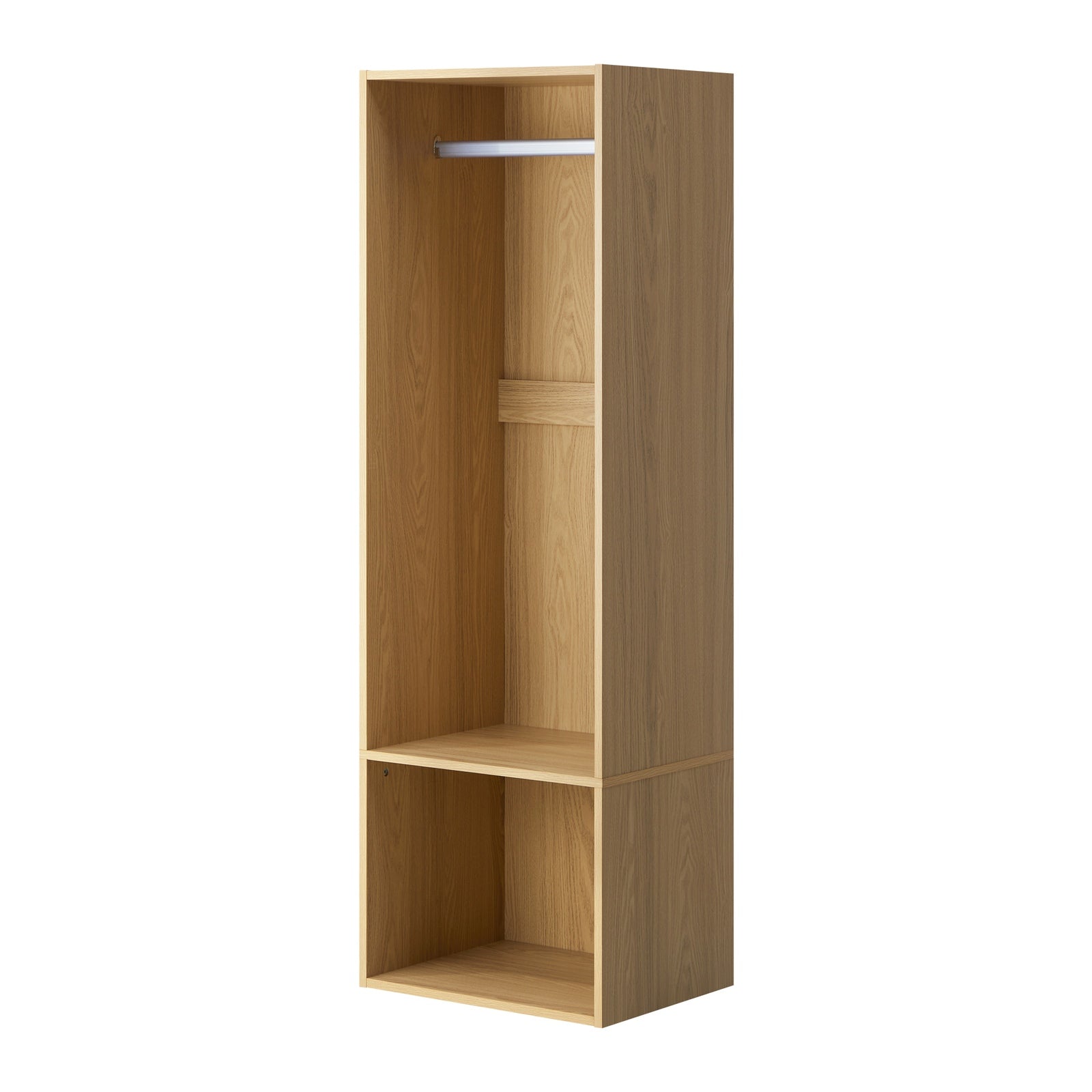 Oikiture Open Wardrobe Shelf Unit Clothes Storage 2 Shelves Hanging Rail Natural - Sunyee