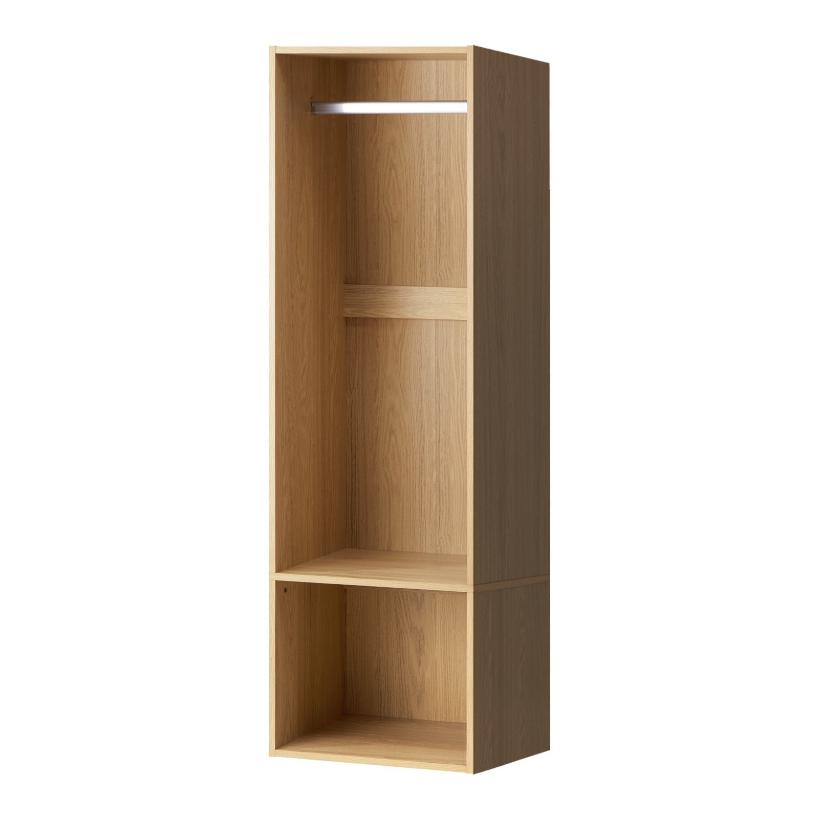 Oikiture Open Wardrobe Shelf Unit Clothes Storage 2 Shelves Hanging Rail Natural - Sunyee