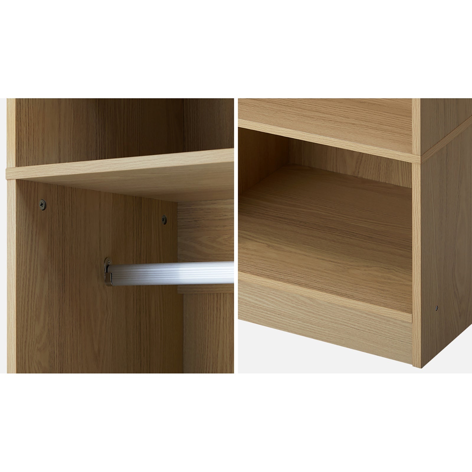 Oikiture Open Wardrobe Shelf Unit Clothes Storage 3 Drawers Hanging Rail Natural - Sunyee