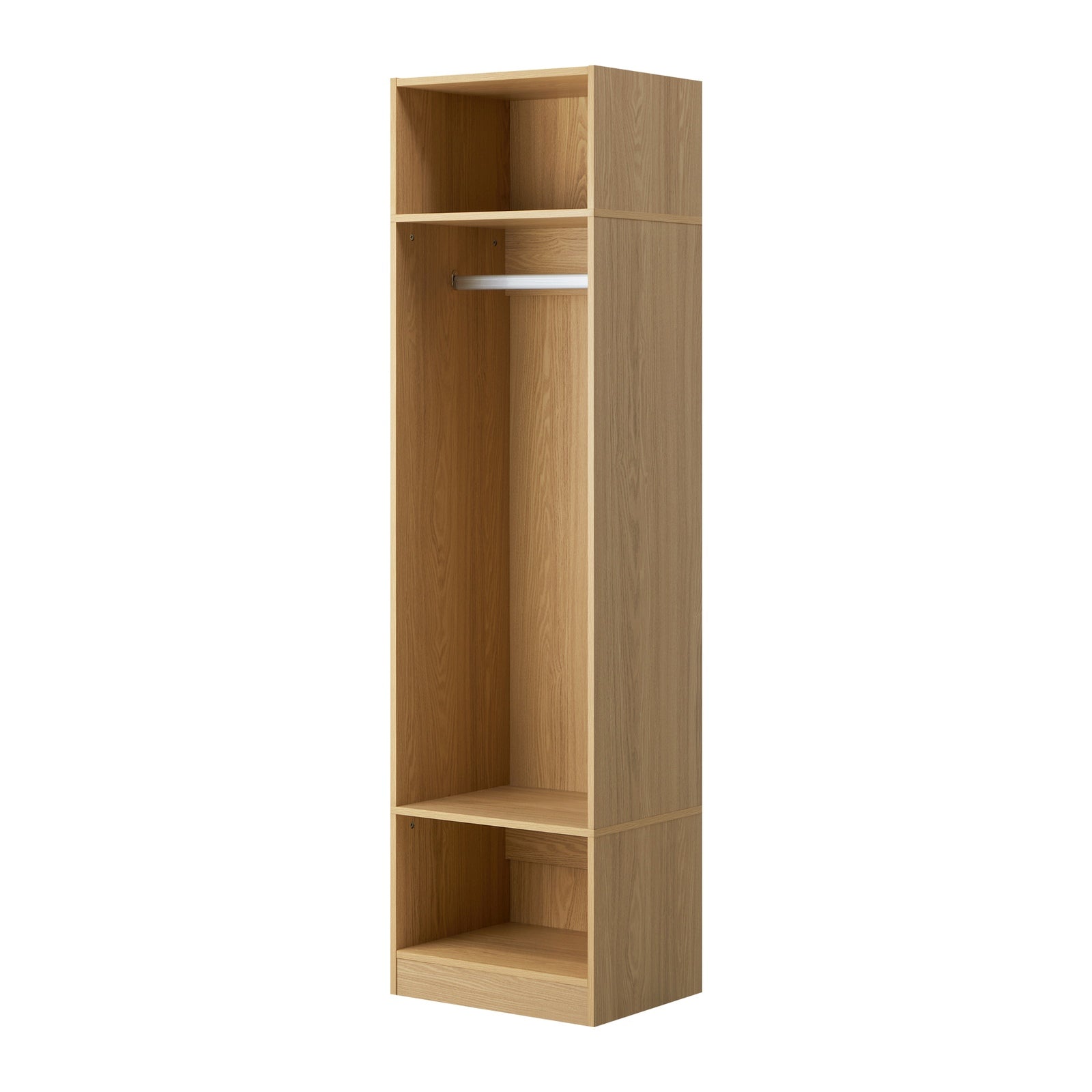 Oikiture Open Wardrobe Shelf Unit Clothes Storage 3 Drawers Hanging Rail Natural - Sunyee