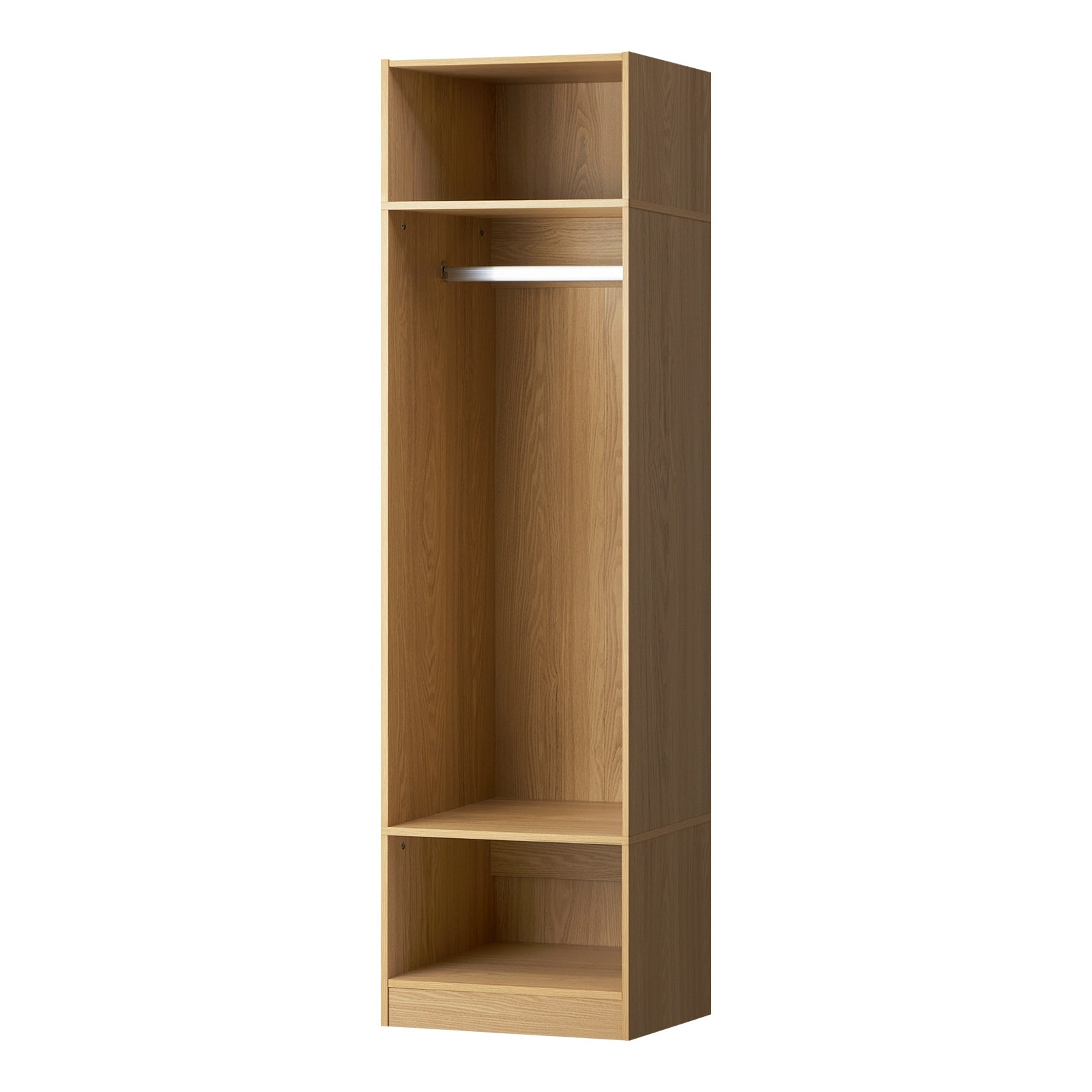 Oikiture Open Wardrobe Shelf Unit Clothes Storage 3 Drawers Hanging Rail Natural - Sunyee