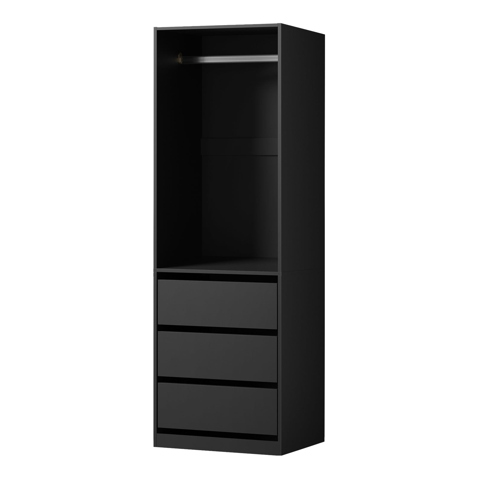 Oikiture Open Wardrobe Shelf Unit Clothes Storage 3 Drawers Hanging Rail Black - Sunyee
