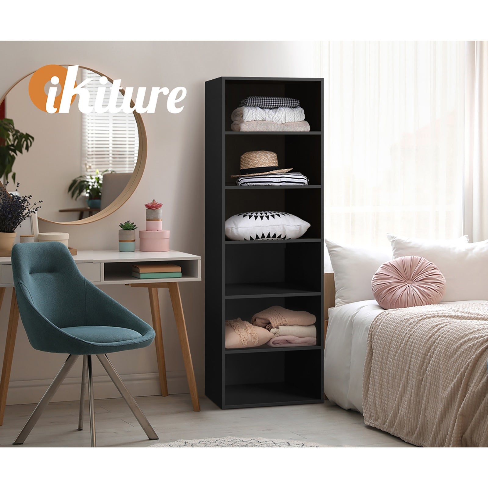 Oikiture Wardrobe Shelf Unit Clothes Storage Cabinet 6 Shelves Organiser Black - Sunyee
