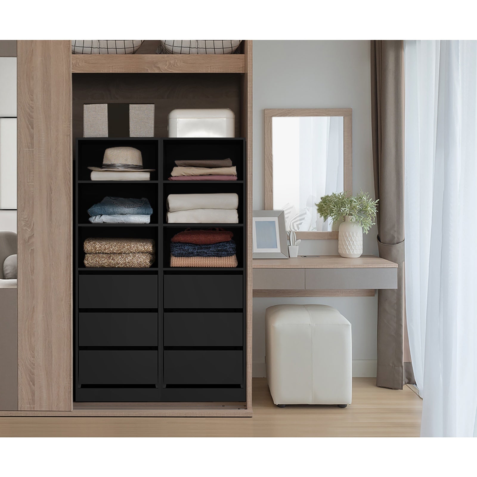 Oikiture Wardrobe Shelf Unit Clothes Storage Cabinet 3 Drawers Organizer Black - Sunyee