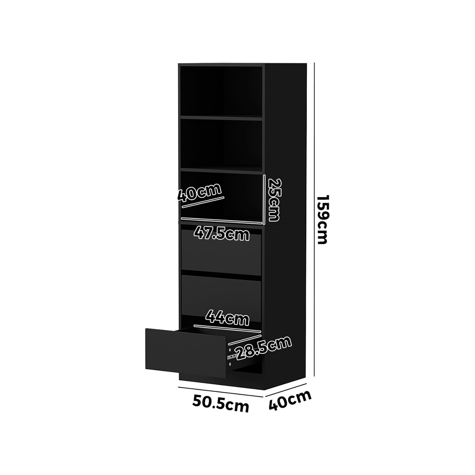 Oikiture Wardrobe Shelf Unit Clothes Storage Cabinet 3 Drawers Organizer Black - Sunyee