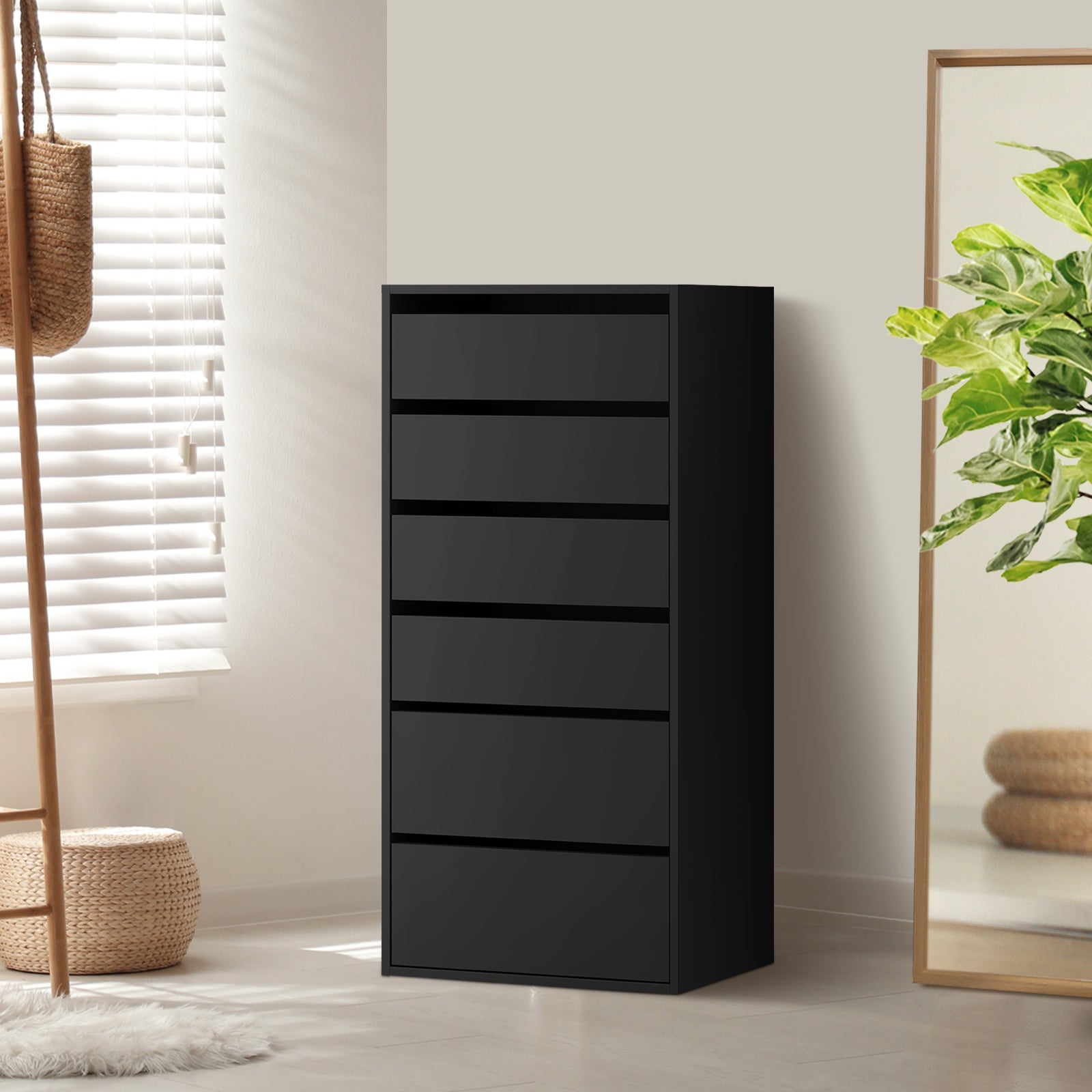 Oikiture Wardrobe Shelf Unit 6 Chest of Drawers Clothes Storage Cabinet Black - Sunyee