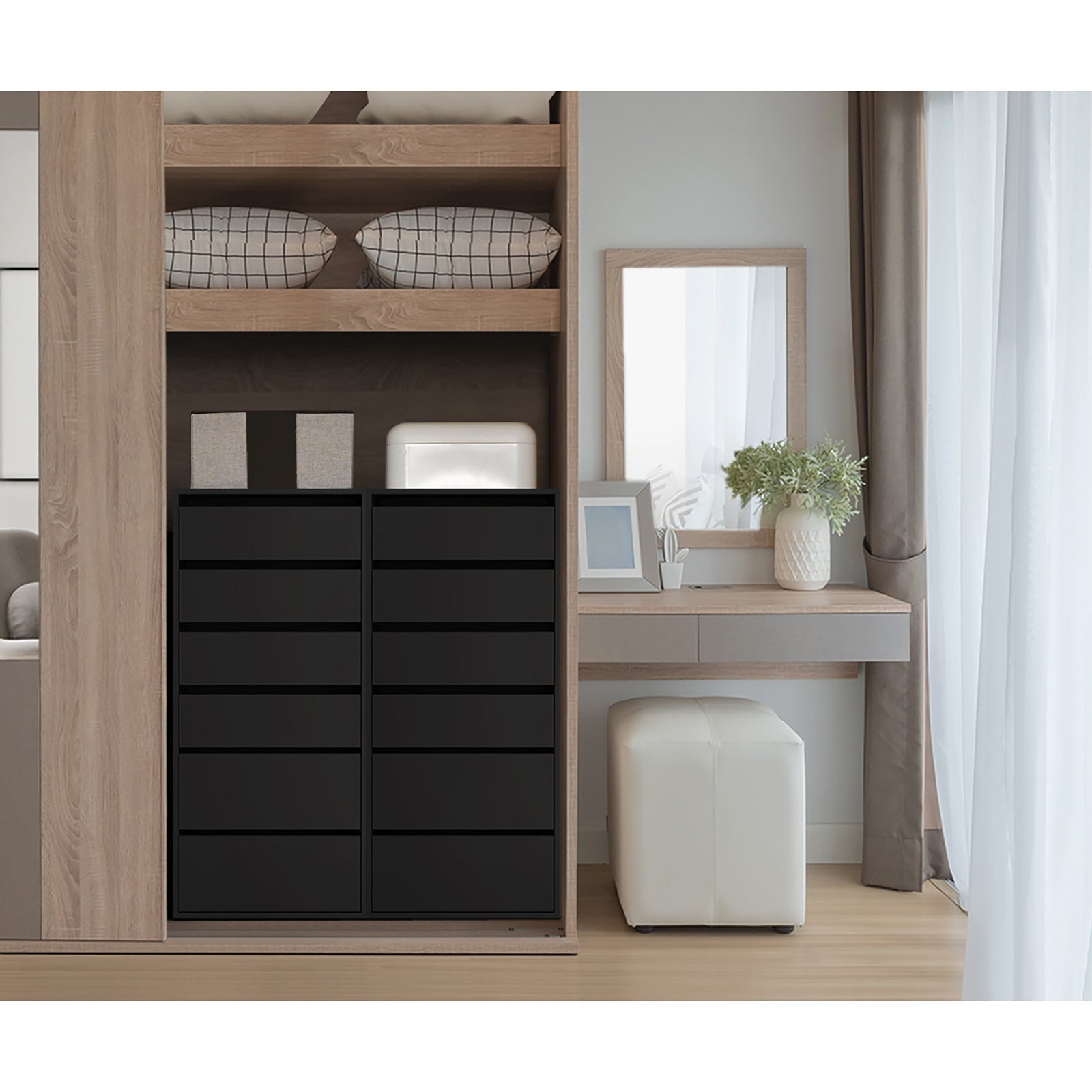 Oikiture Wardrobe Shelf Unit 6 Chest of Drawers Clothes Storage Cabinet Black - Sunyee