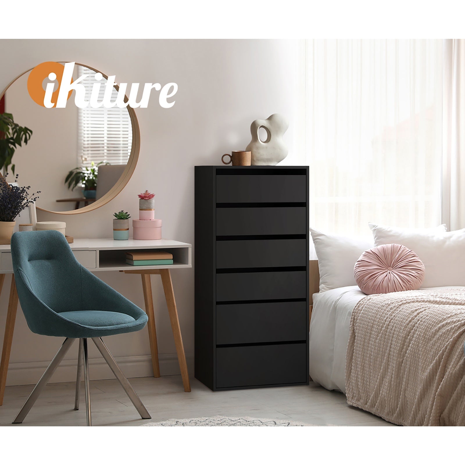 Oikiture Wardrobe Shelf Unit 6 Chest of Drawers Clothes Storage Cabinet Black - Sunyee