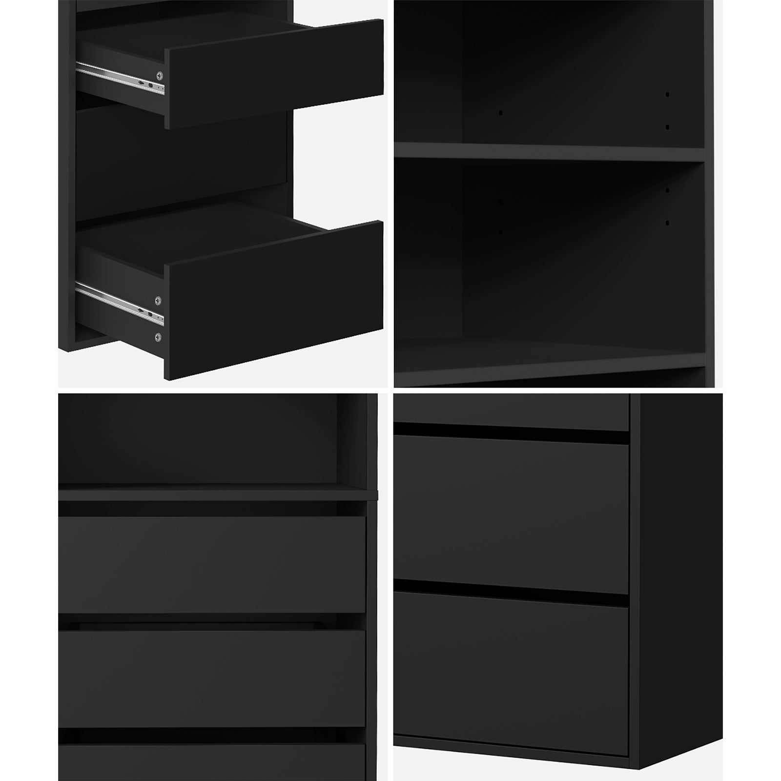 Oikiture Wardrobe Storage Cabinet Shelf Unit Clothes 3 Shelves 6 Drawers Black - Sunyee