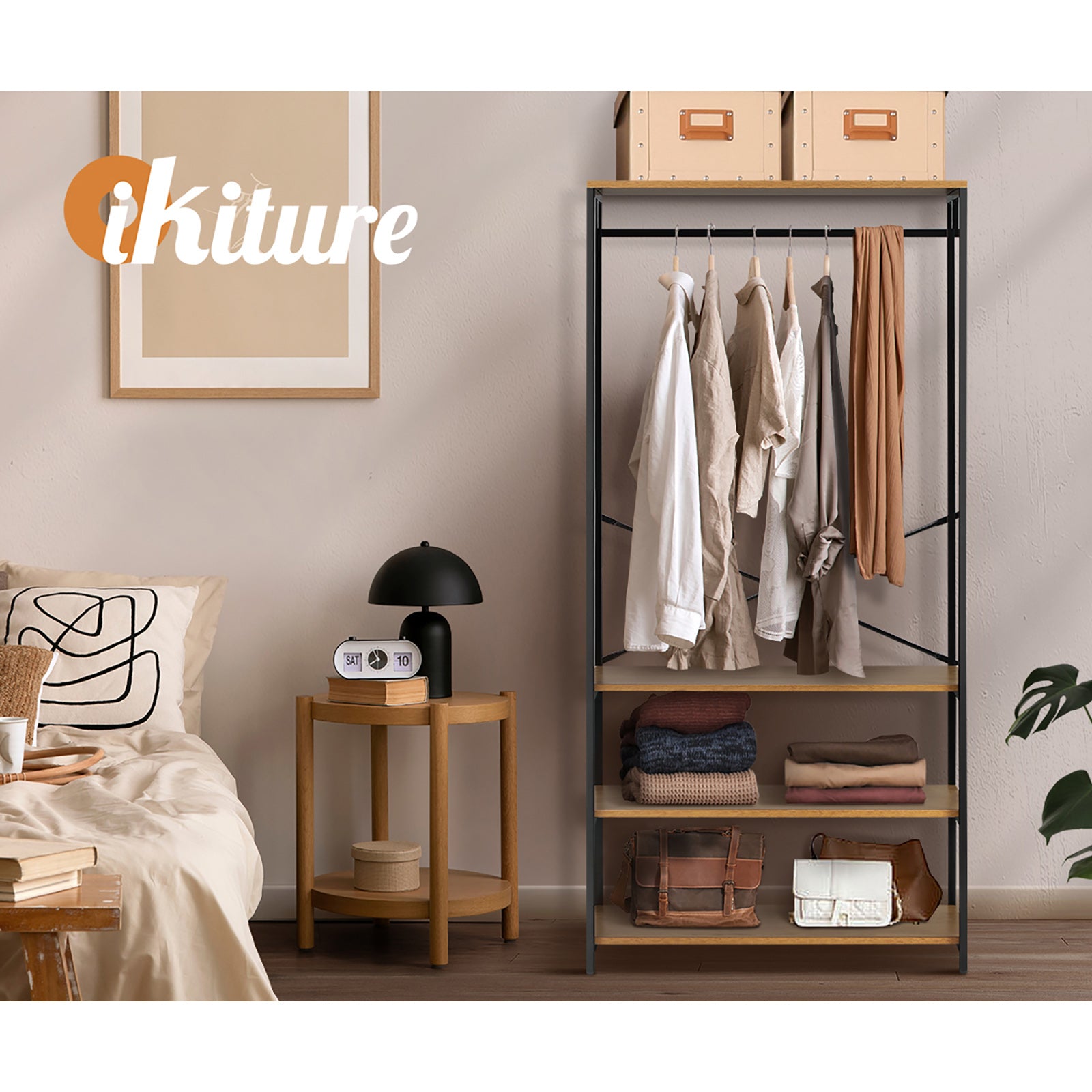 Oikiture Clothes Rack Open Wardrobe Garment Coat Hanging Rail Metal 4 shelves - Sunyee