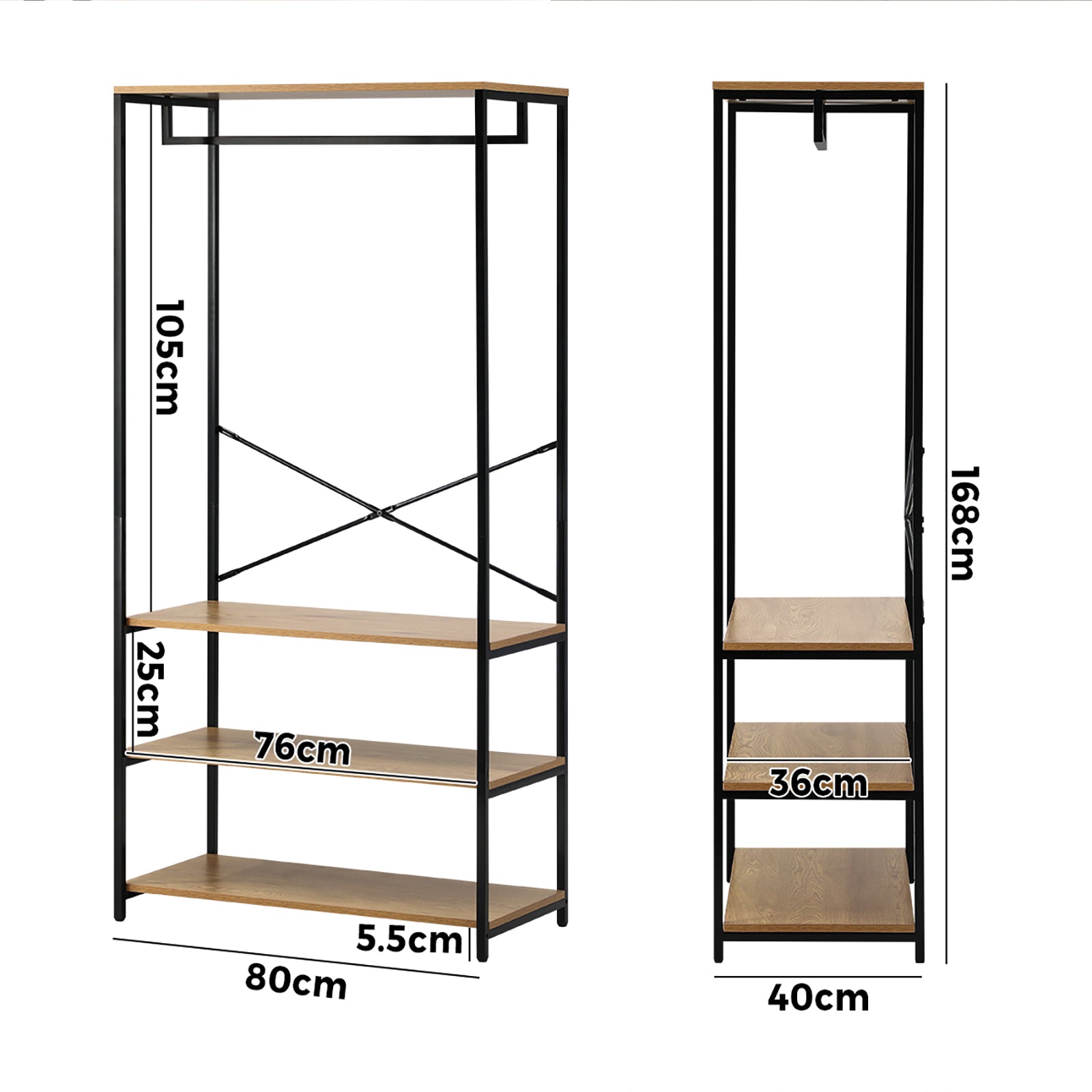 Oikiture Clothes Rack Open Wardrobe Garment Coat Hanging Rail Metal 4 shelves - Sunyee