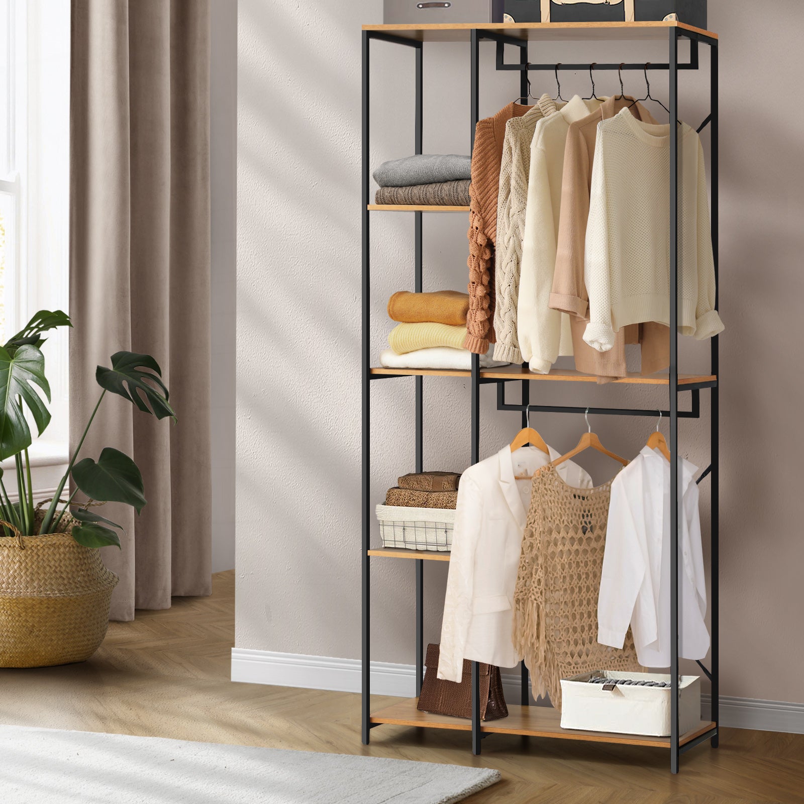 Oikiture Clothes Rack Large Open Wardrobe Garment Coat Hanging Rail 5 shelves - Sunyee