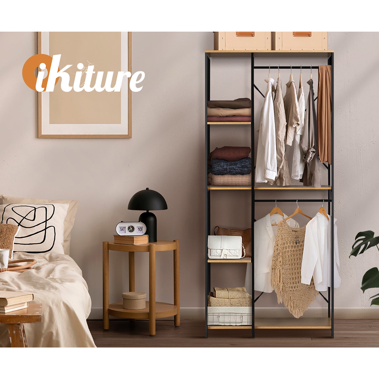 Oikiture Clothes Rack Large Open Wardrobe Garment Coat Hanging Rail 5 shelves - Sunyee