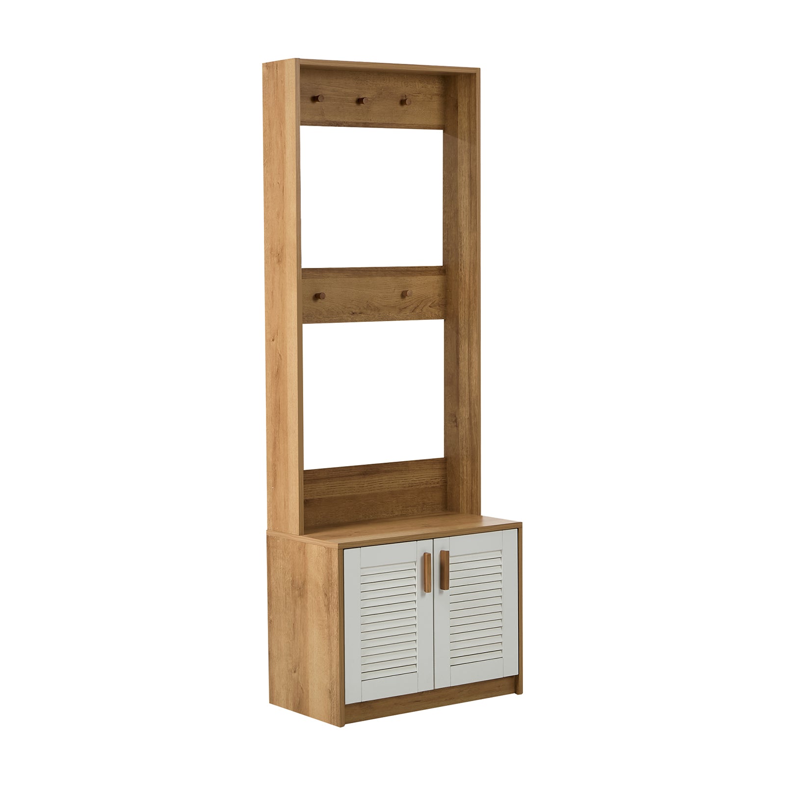 Oikiture Hall Tree Wardrobe Shelf Bench Coat Rack Entryway Storage Natural