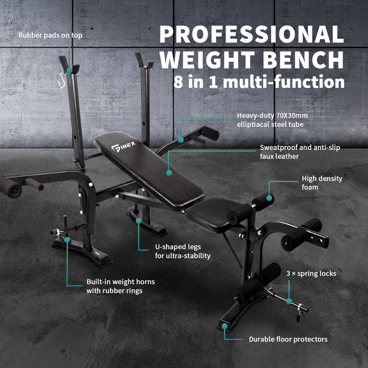 Finex Bench Press Weight Bench Sit-up Power Tower Roman Chair Multi-Station