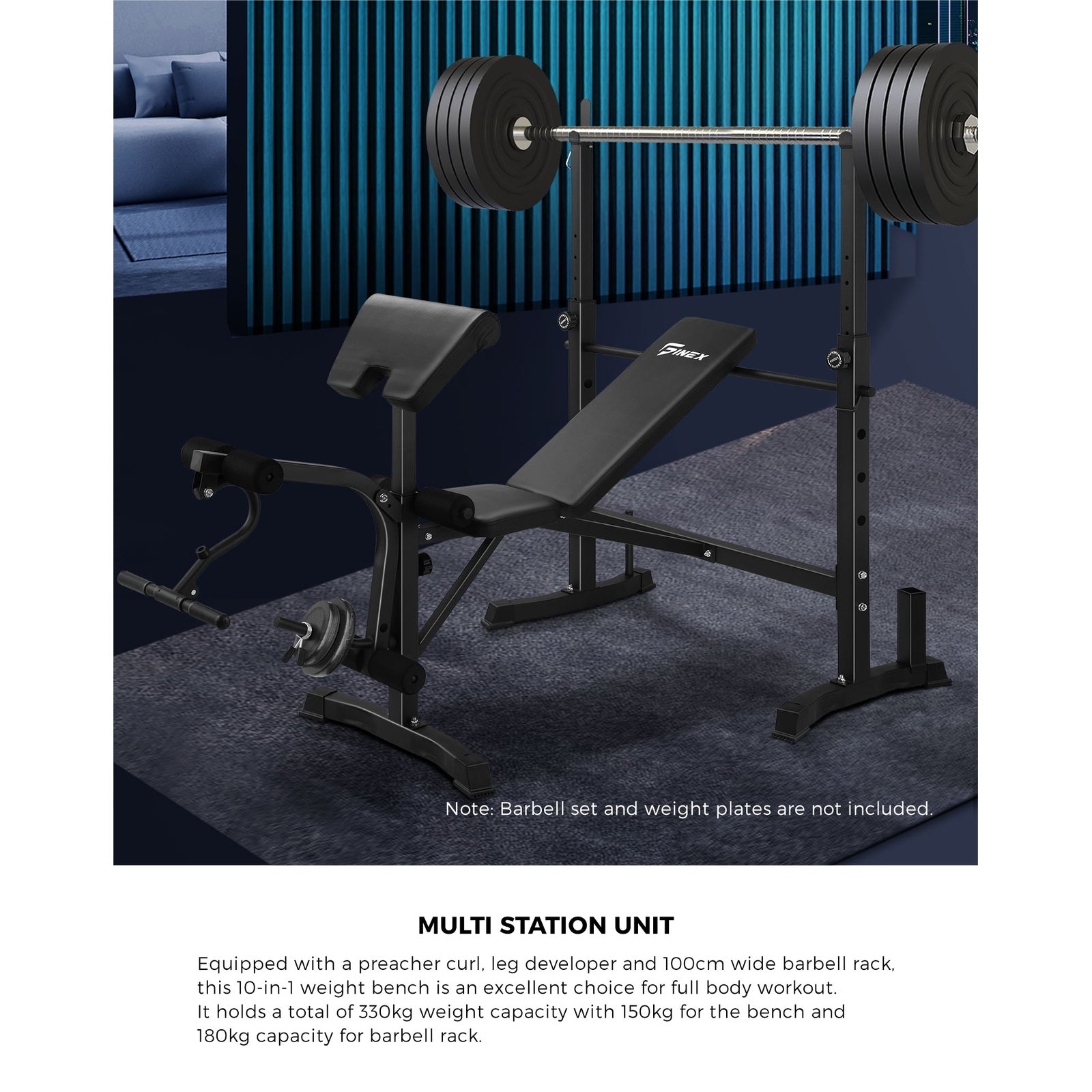 Finex Bench Press Weight Bench 10in1 Multi-Station Fitness Home Gym Equipment - Sunyee