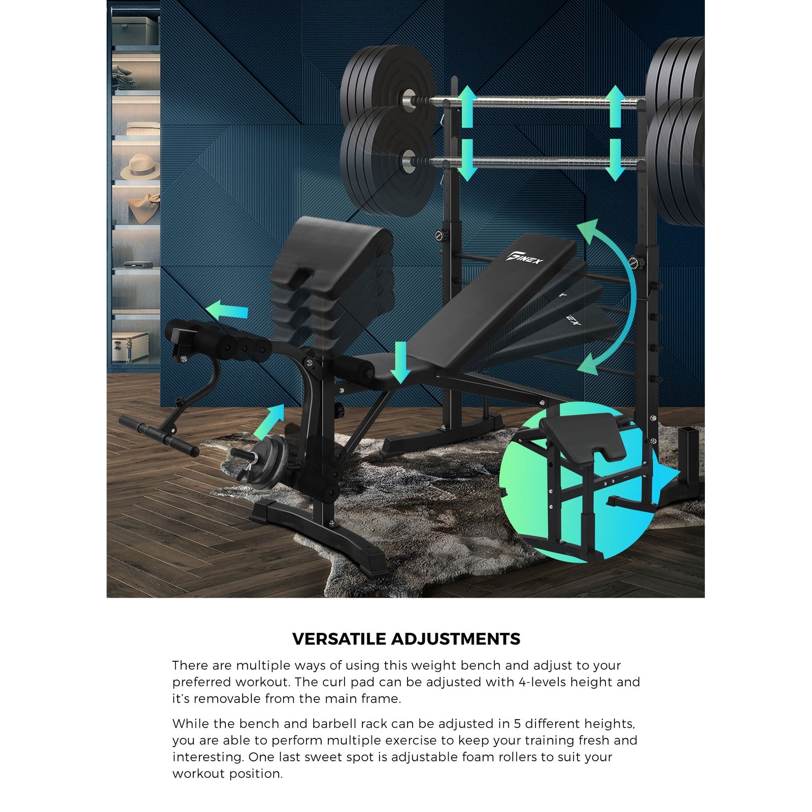 Finex Bench Press Weight Bench 10in1 Multi-Station Fitness Home Gym Equipment - Sunyee