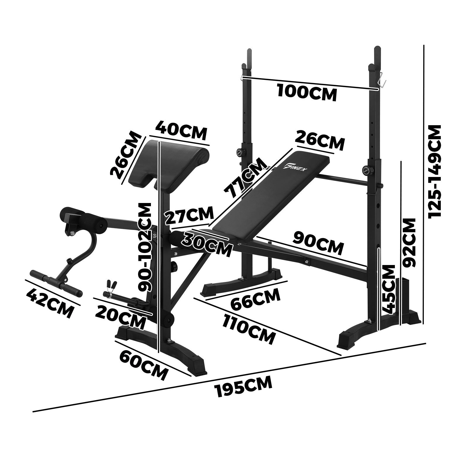 Finex Bench Press Weight Bench 10in1 Multi-Station Fitness Home Gym Equipment - Sunyee