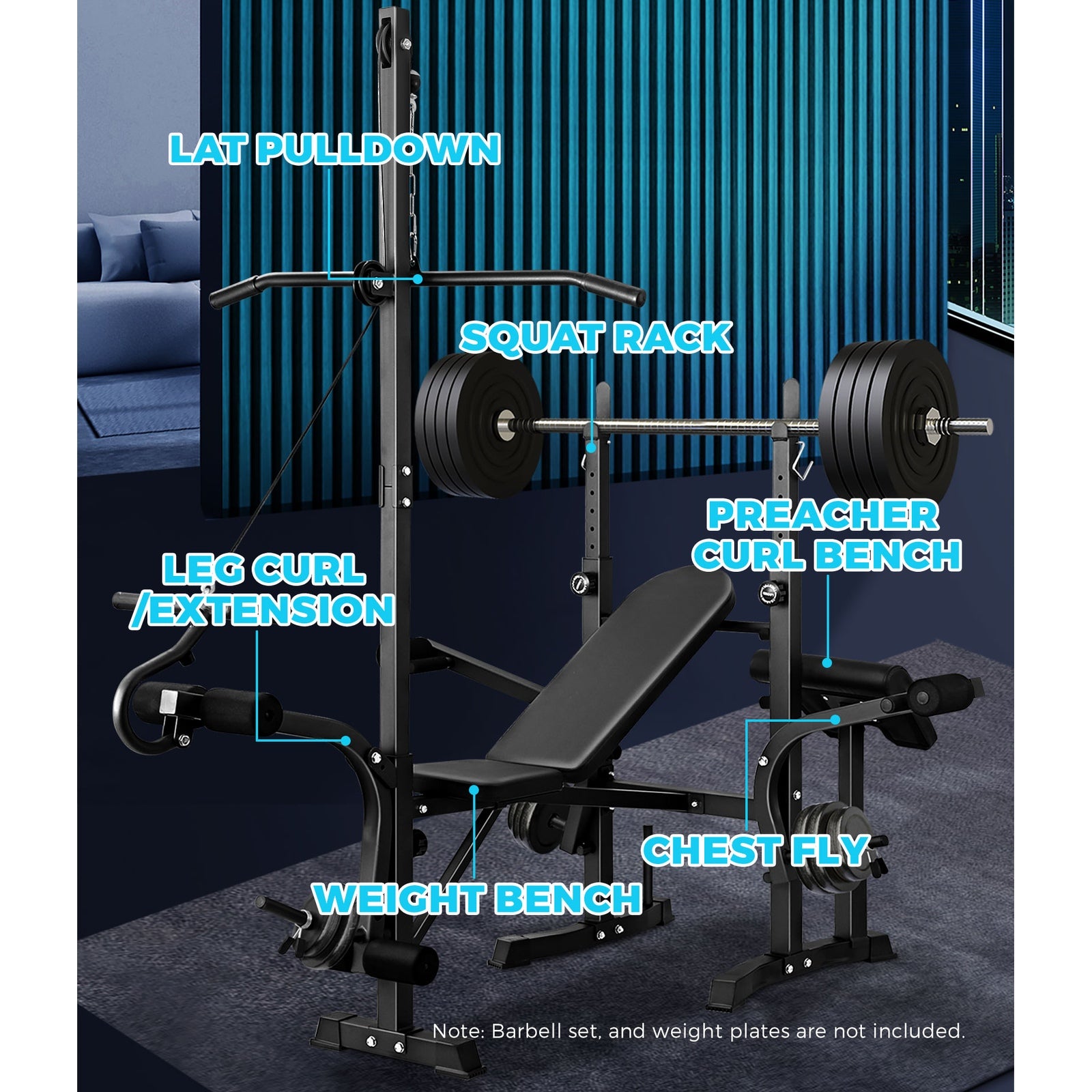 Finex Bench Press Weight Bench Multi-Station Fitness Gym Pulldown Equipment - Sunyee