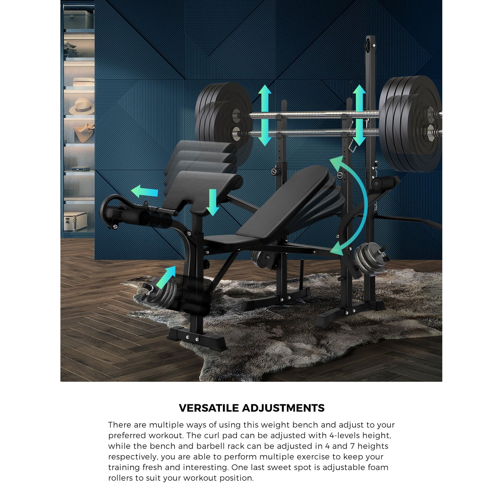 Finex Bench Press Weight Bench Multi-Station Fitness Gym Pulldown Equipment - Sunyee