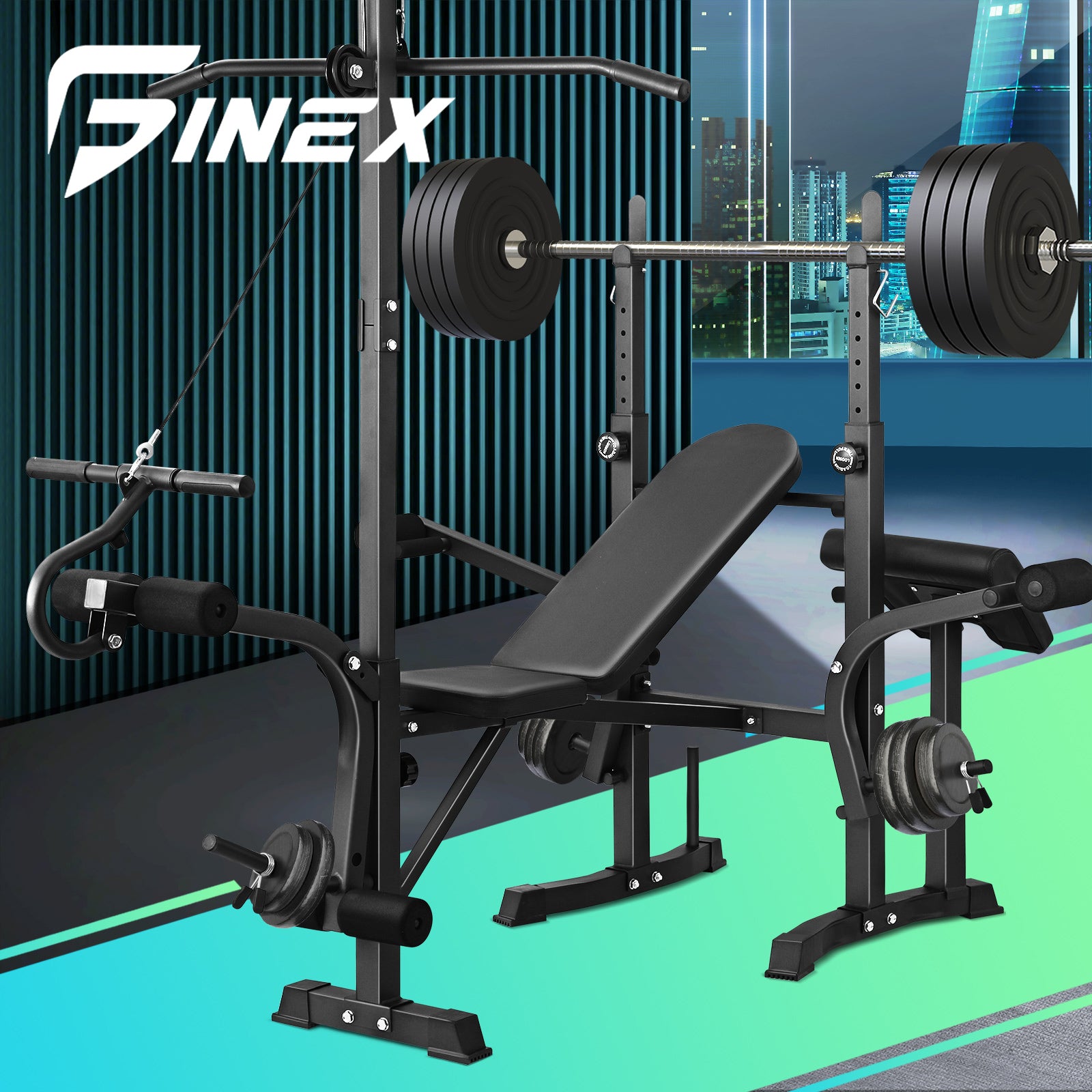 Finex Bench Press Weight Bench Multi-Station Fitness Gym Pulldown Equipment - Sunyee