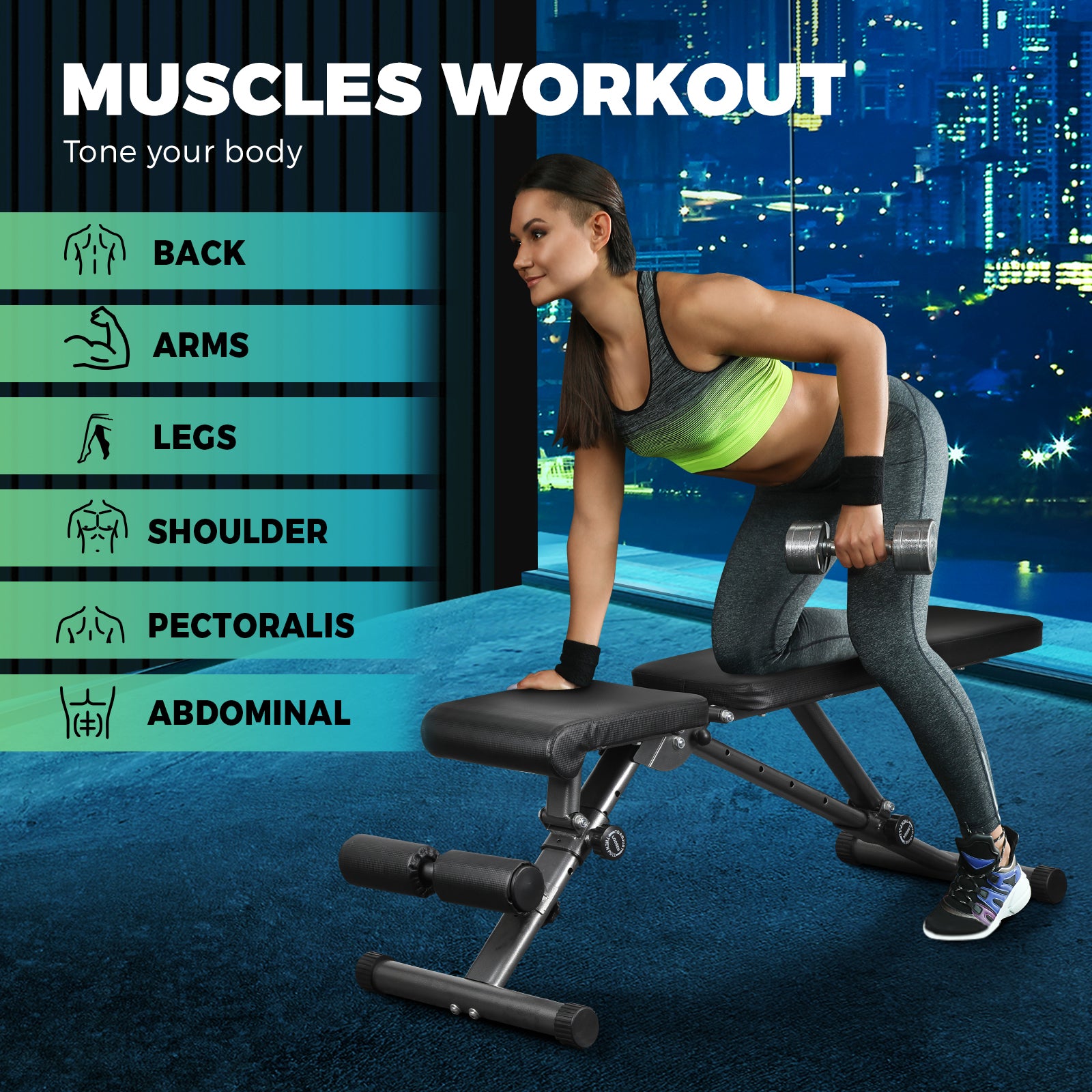 Finex Dumbbell Weight Bench FID Sit Up Bench Flat Incline Home Exercise Gym - Sunyee