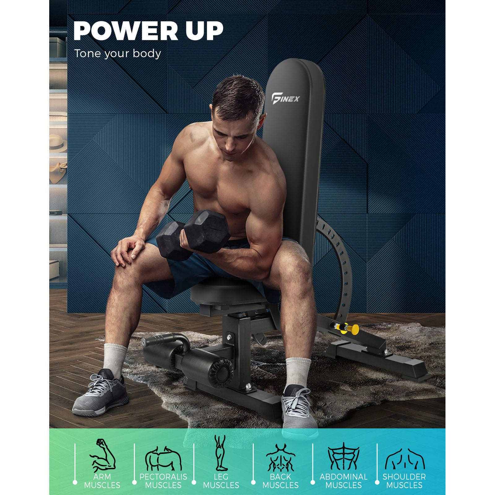 Finex Weight Bench Press Adjustable FID Bench Press Flat Incline Decline Bench - Sunyee