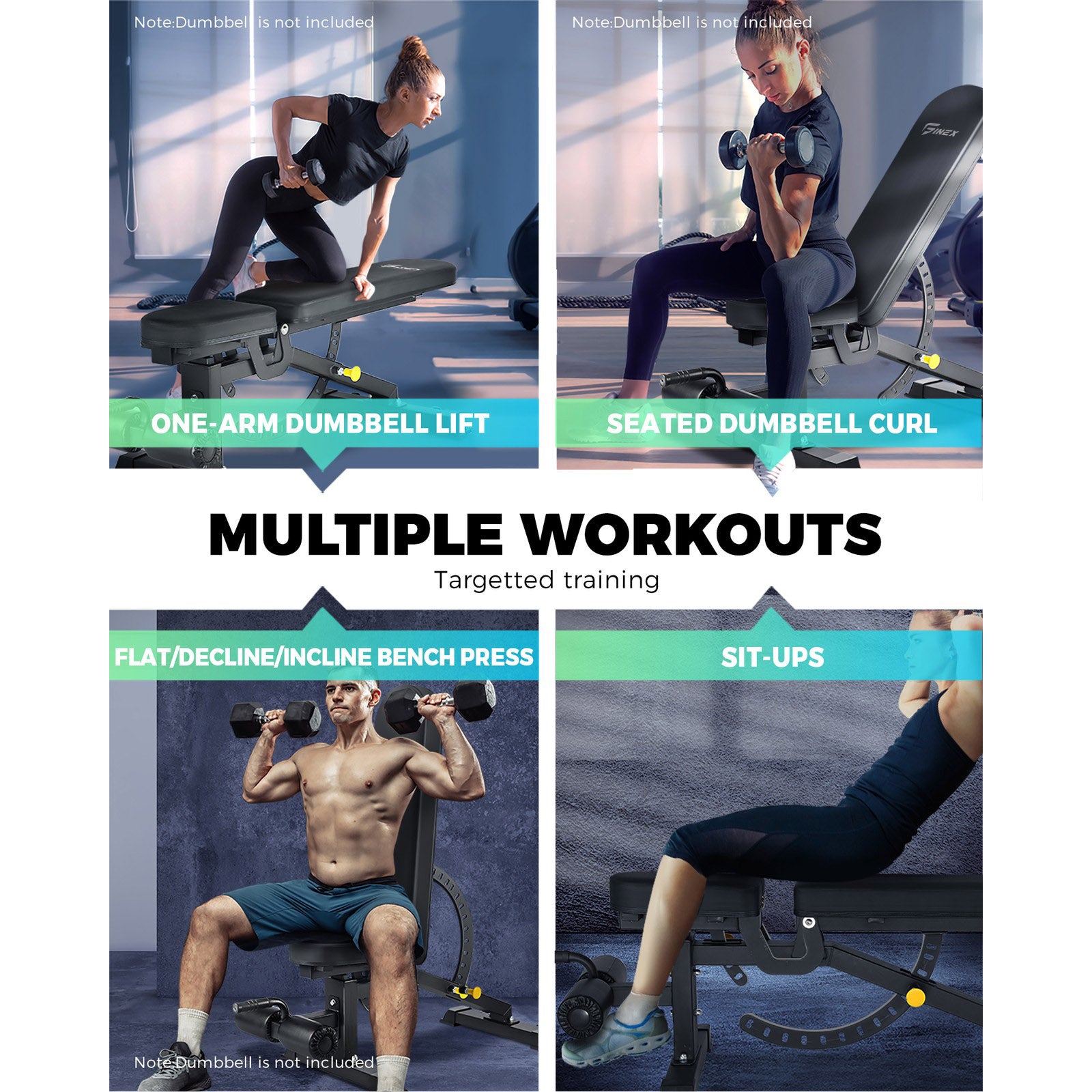 Finex Weight Bench Press Adjustable FID Bench Press Flat Incline Decline Bench - Sunyee