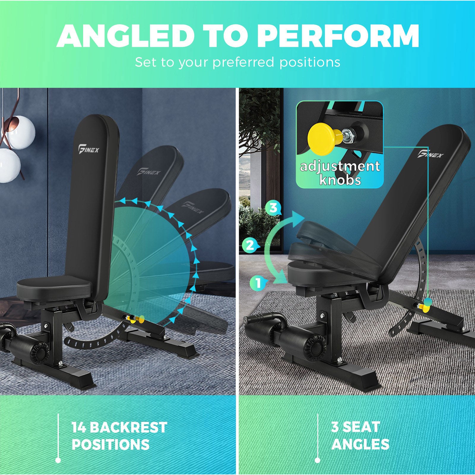 Finex Weight Bench Press Adjustable FID Bench Press Flat Incline Decline Bench - Sunyee