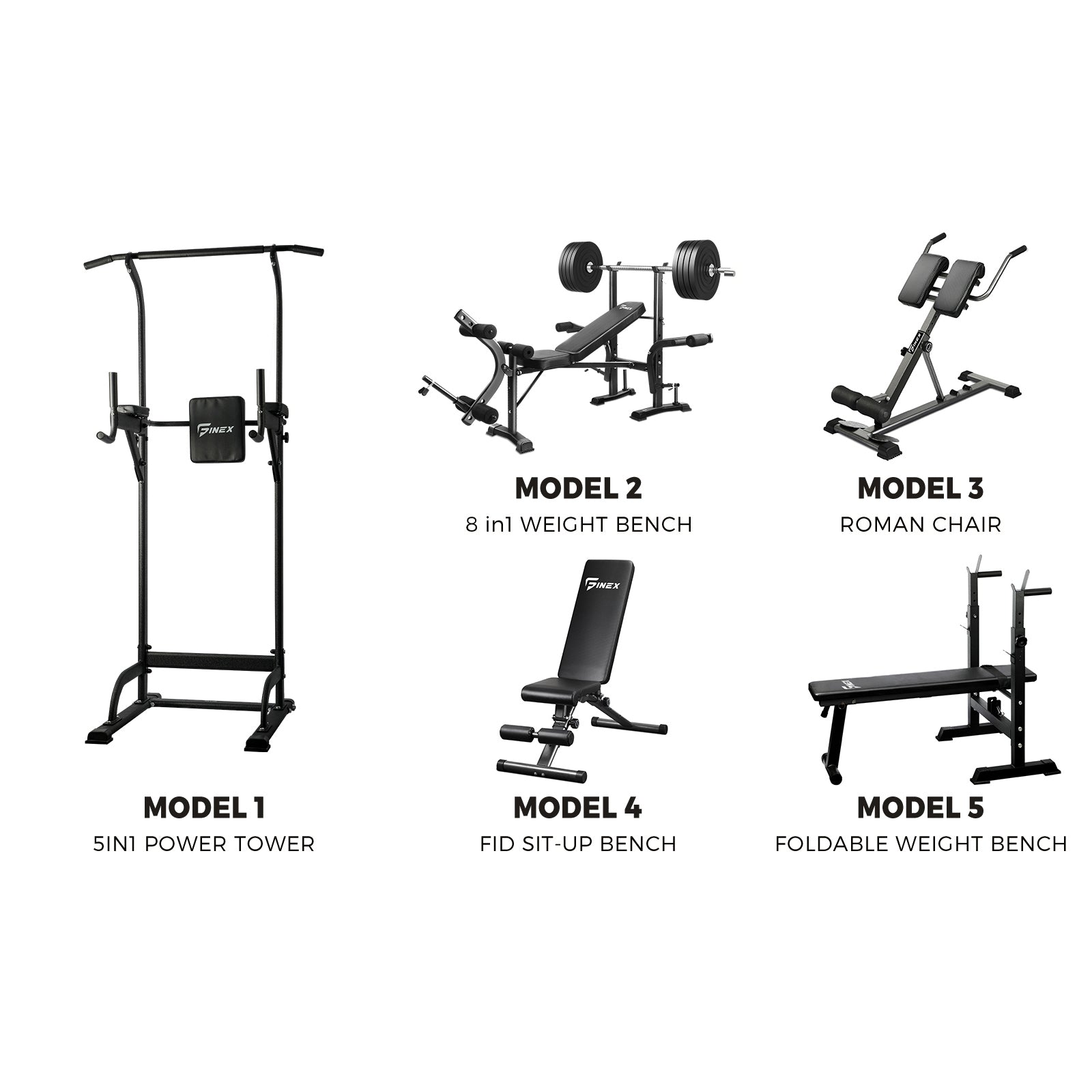 Finex Bench Press Weight Bench FID Sit-up Bench Power Tower Roman Chair Multi-S - Sunyee