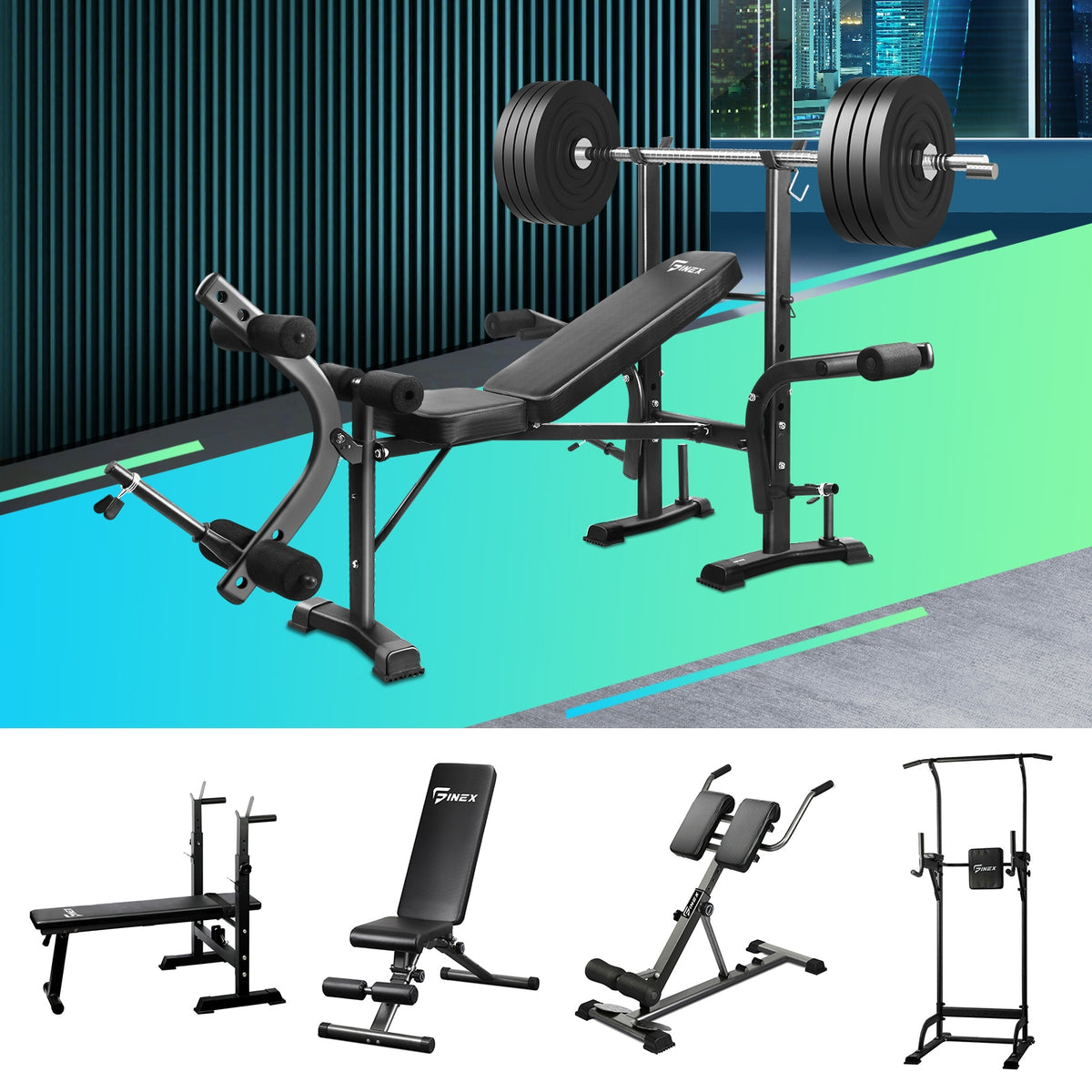 Finex Bench Press Weight Bench Sit-up Power Tower Roman Chair Multi-Station