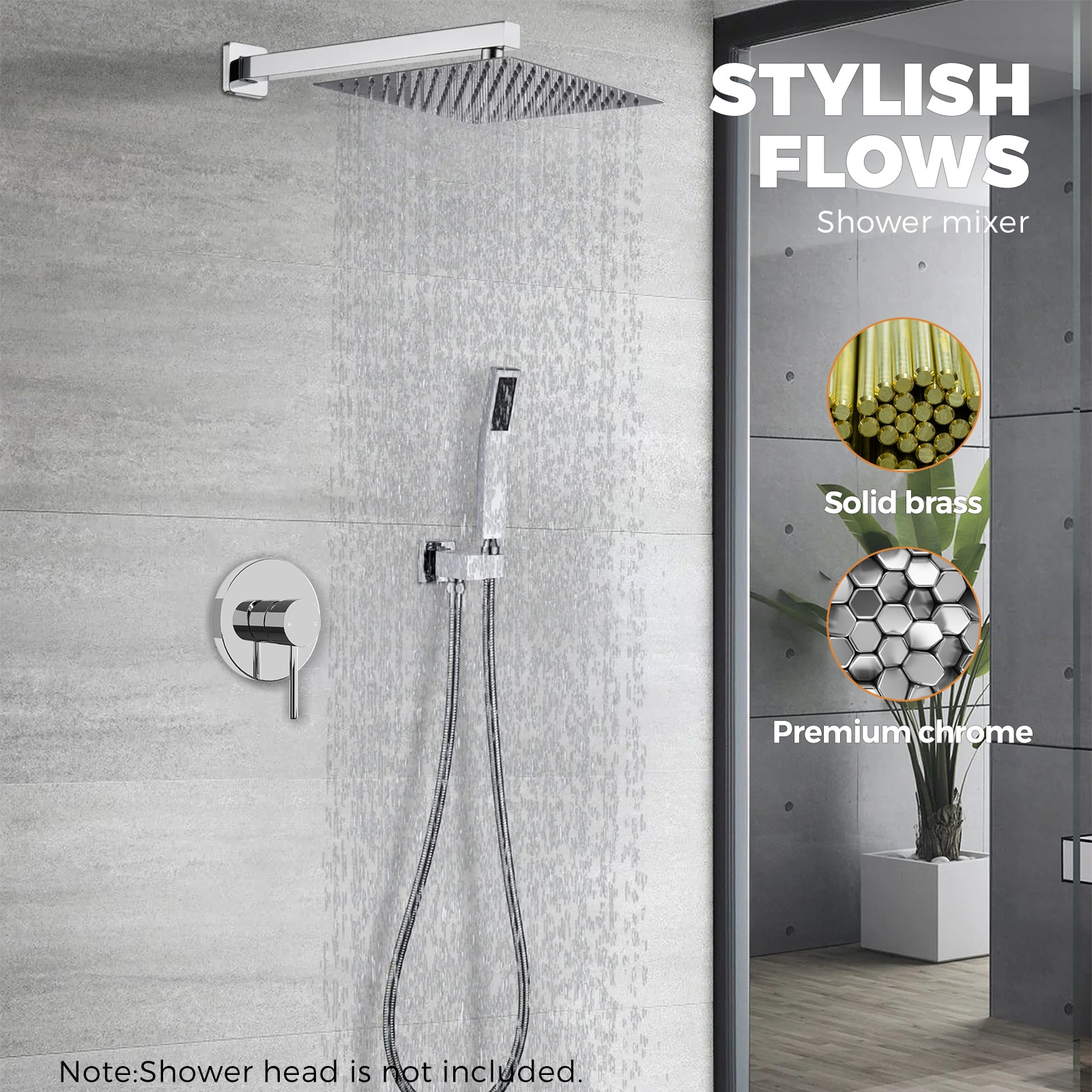 Chrome Wall Shower Mixer Tap Shower Valve Brass Round Bath Spout Hot Cold Taps - Sunyee