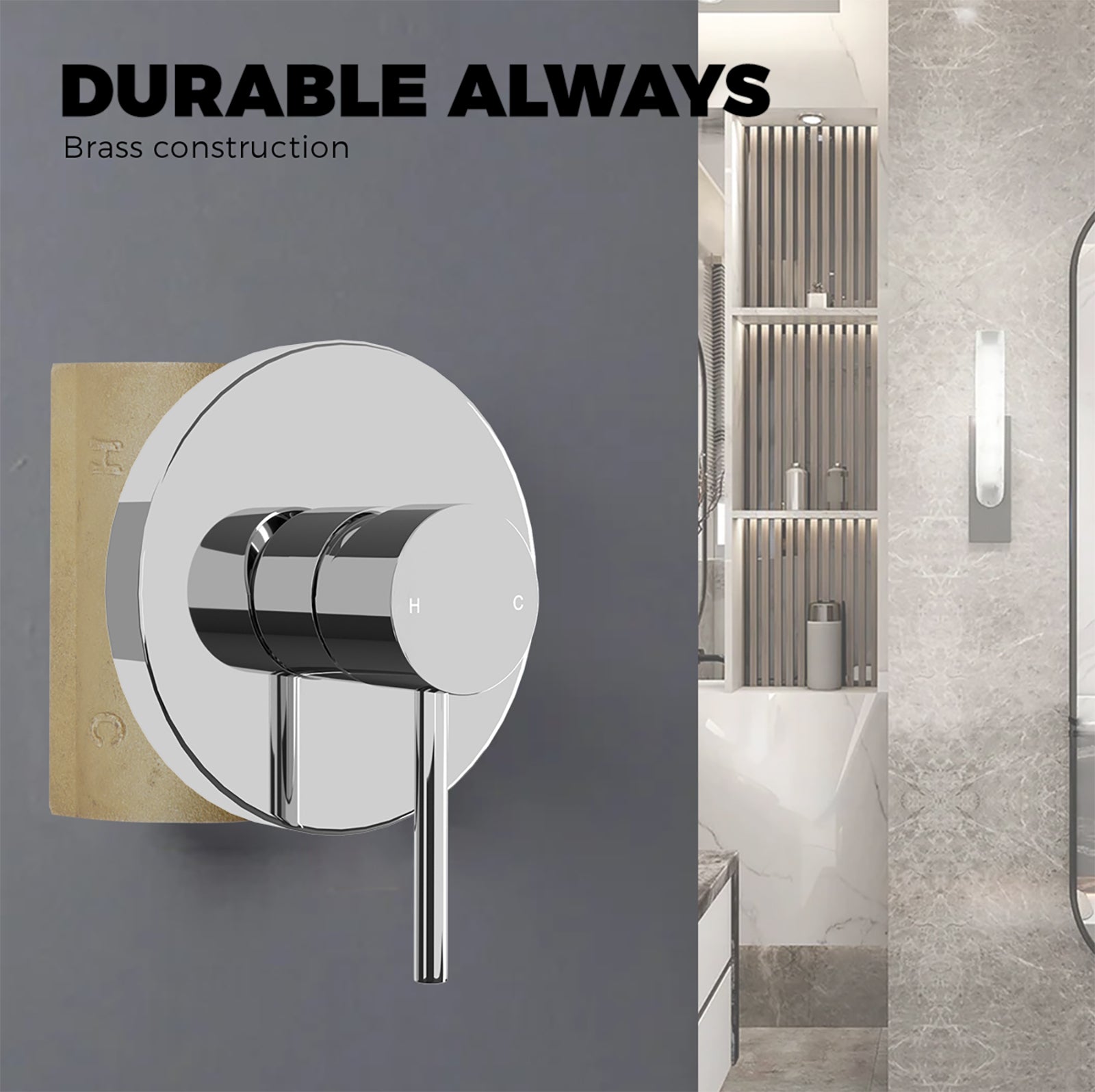 Chrome Wall Shower Mixer Tap Shower Valve Brass Round Bath Spout Hot Cold Taps - Sunyee