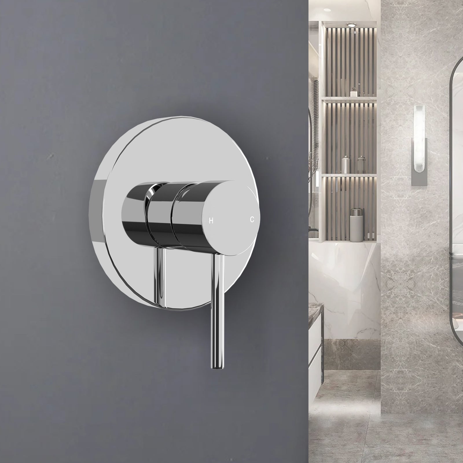 Chrome Wall Shower Mixer Tap Shower Valve Brass Round Bath Spout Hot Cold Taps - Sunyee