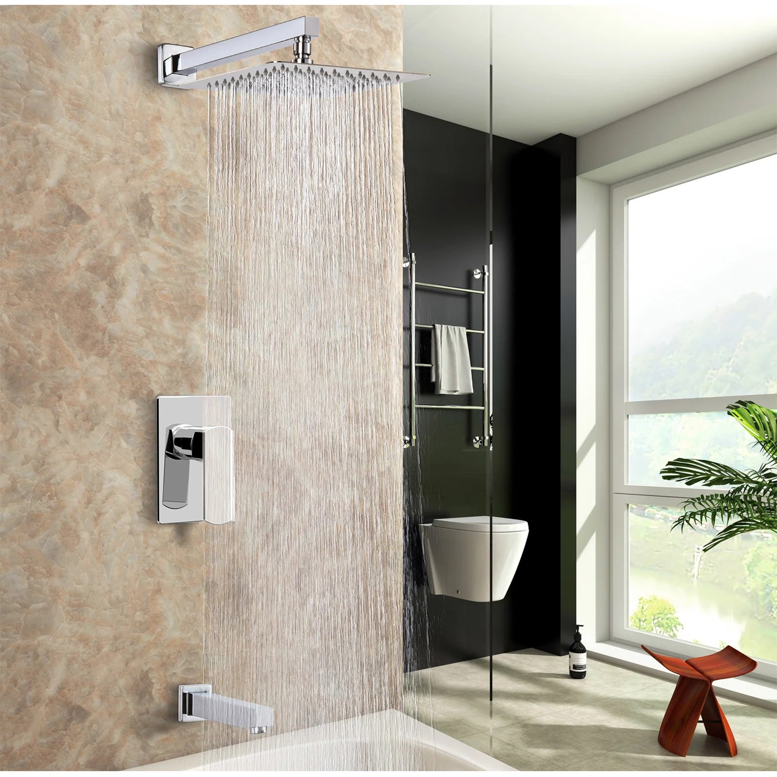 Chrome Wall Basin Shower Mixer Hot Cold Tap Sink Brass Bath Valve Watermark DIY - Sunyee