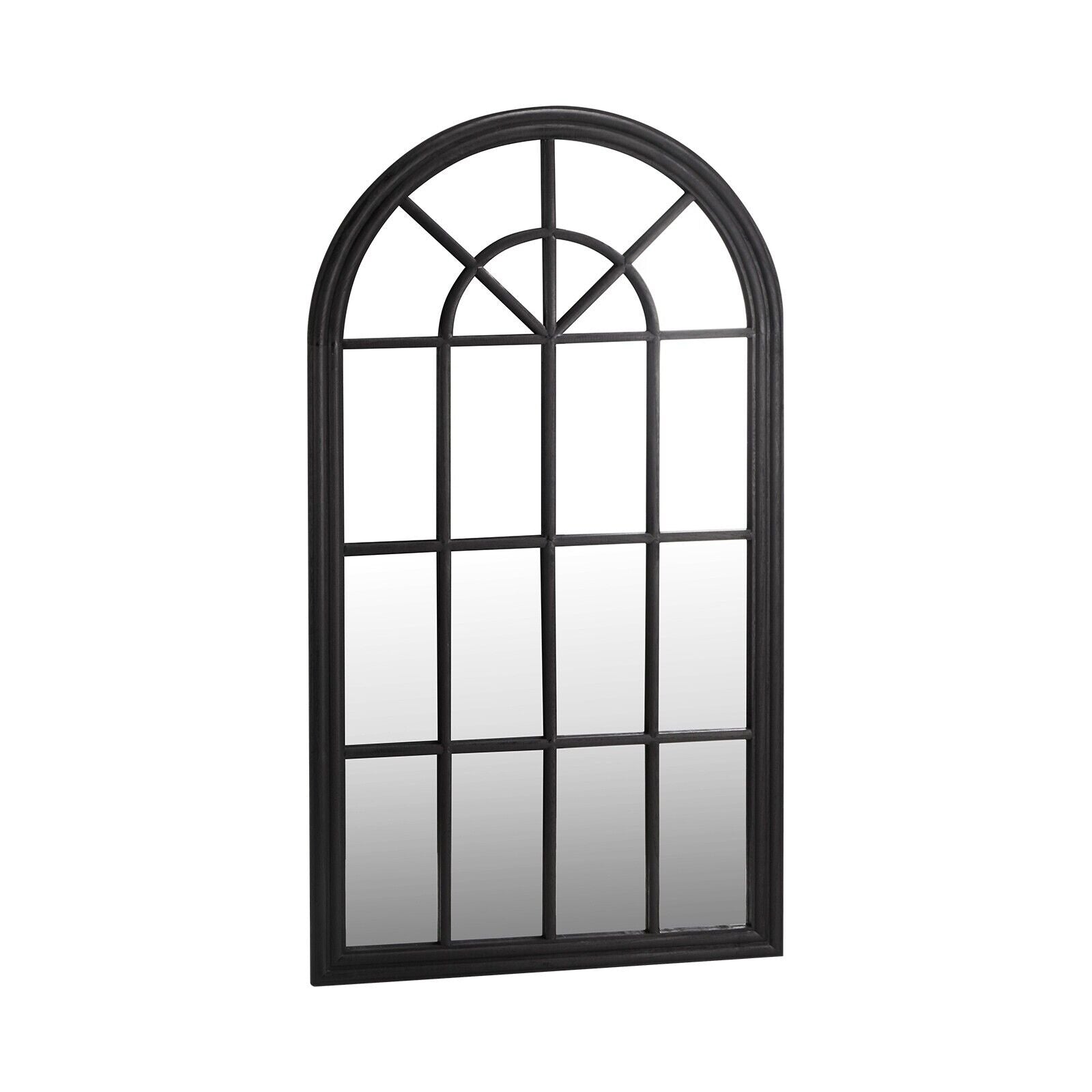 Oikiture Wooden Window Mirror Arched Wall Mirrors Decor 130x70cm Black - Sunyee