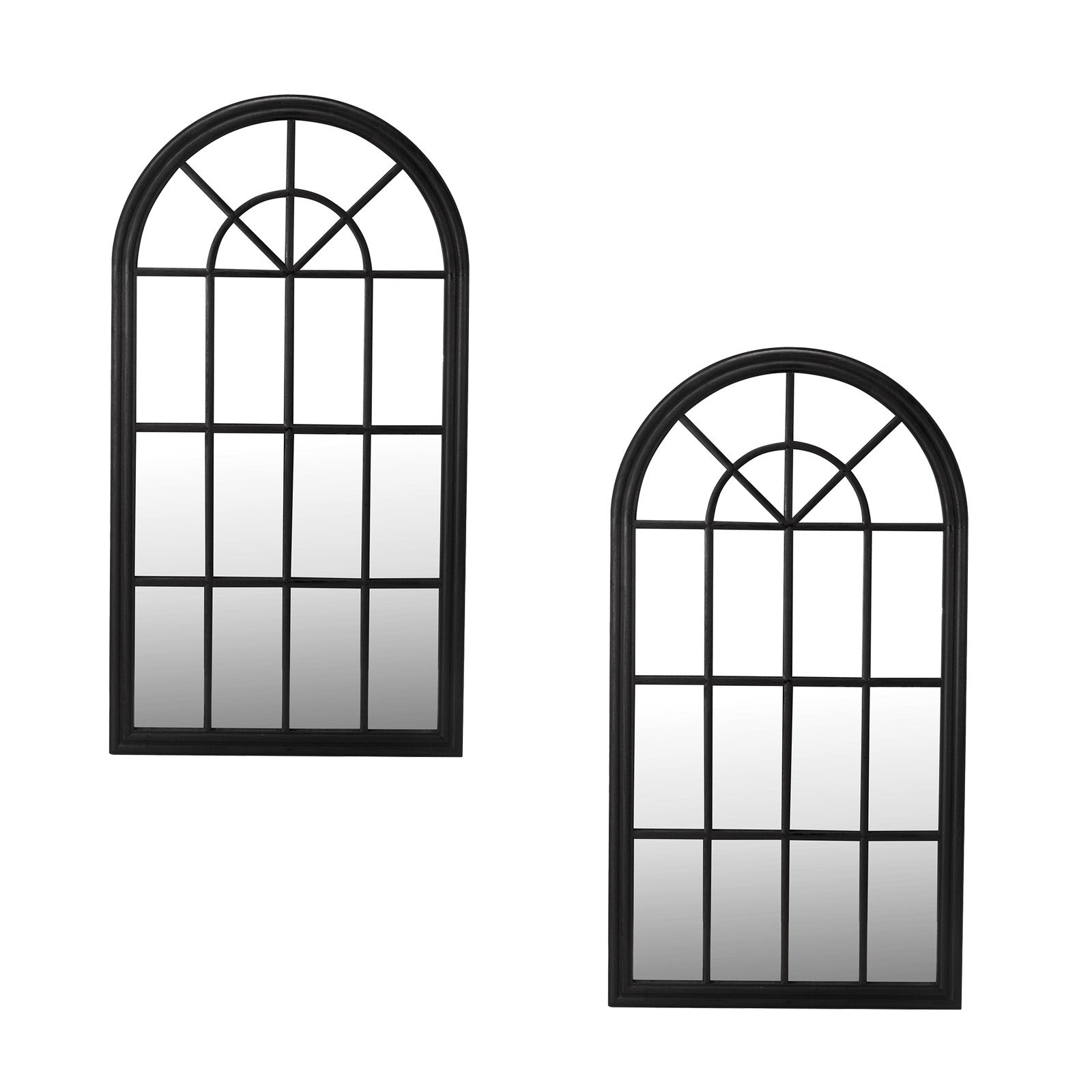 Oikiture 2PC Window Mirror Arched Wall Mirrors Decor 76x51cm Wooden Black - Sunyee