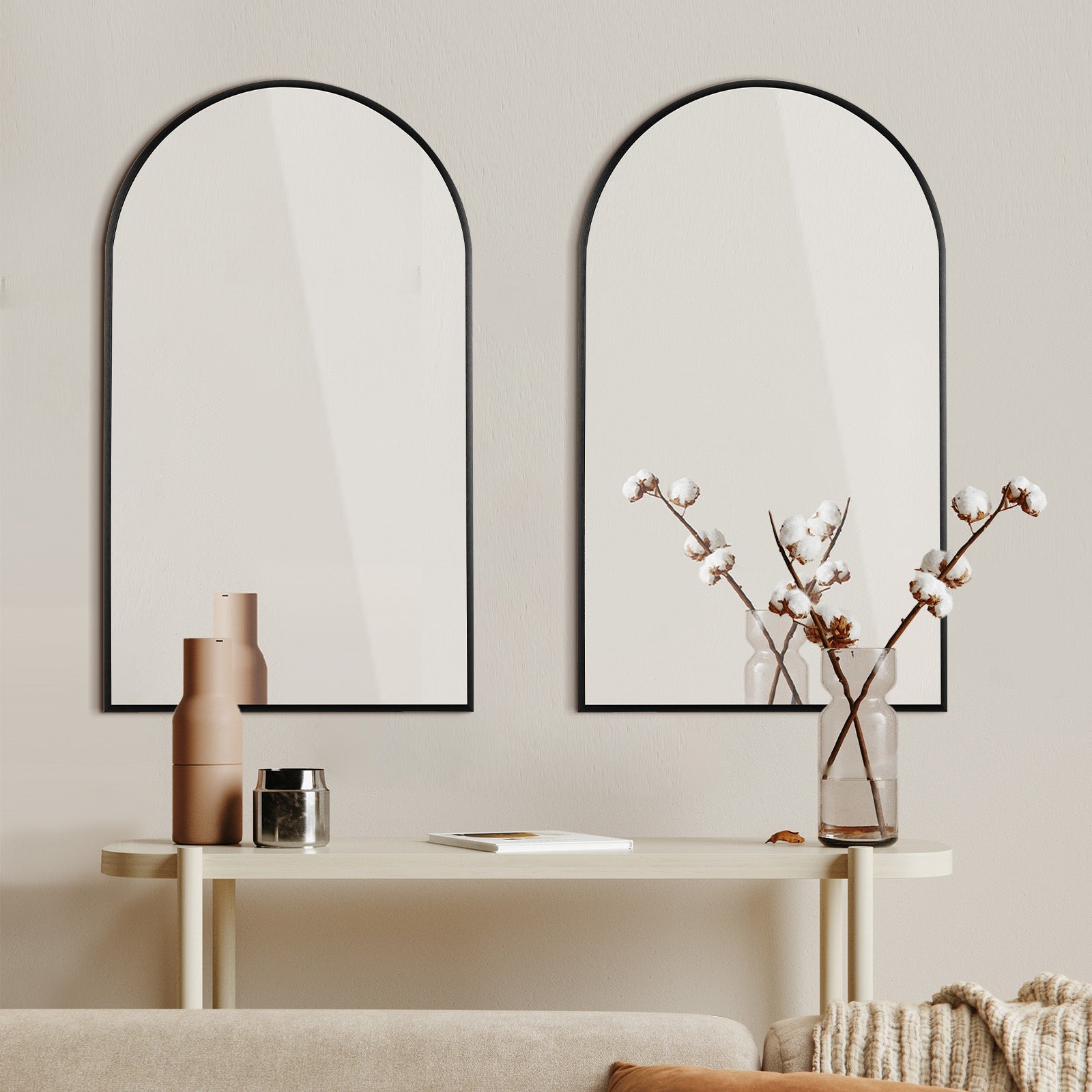 Oikiture Wall Mirrors 86x50cm Arched Home Decor Black Set of 2 - Sunyee