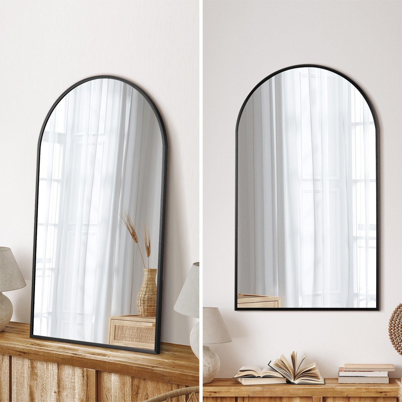 Oikiture Wall Mirrors 86x50cm Arched Home Decor Black Set of 2 - Sunyee