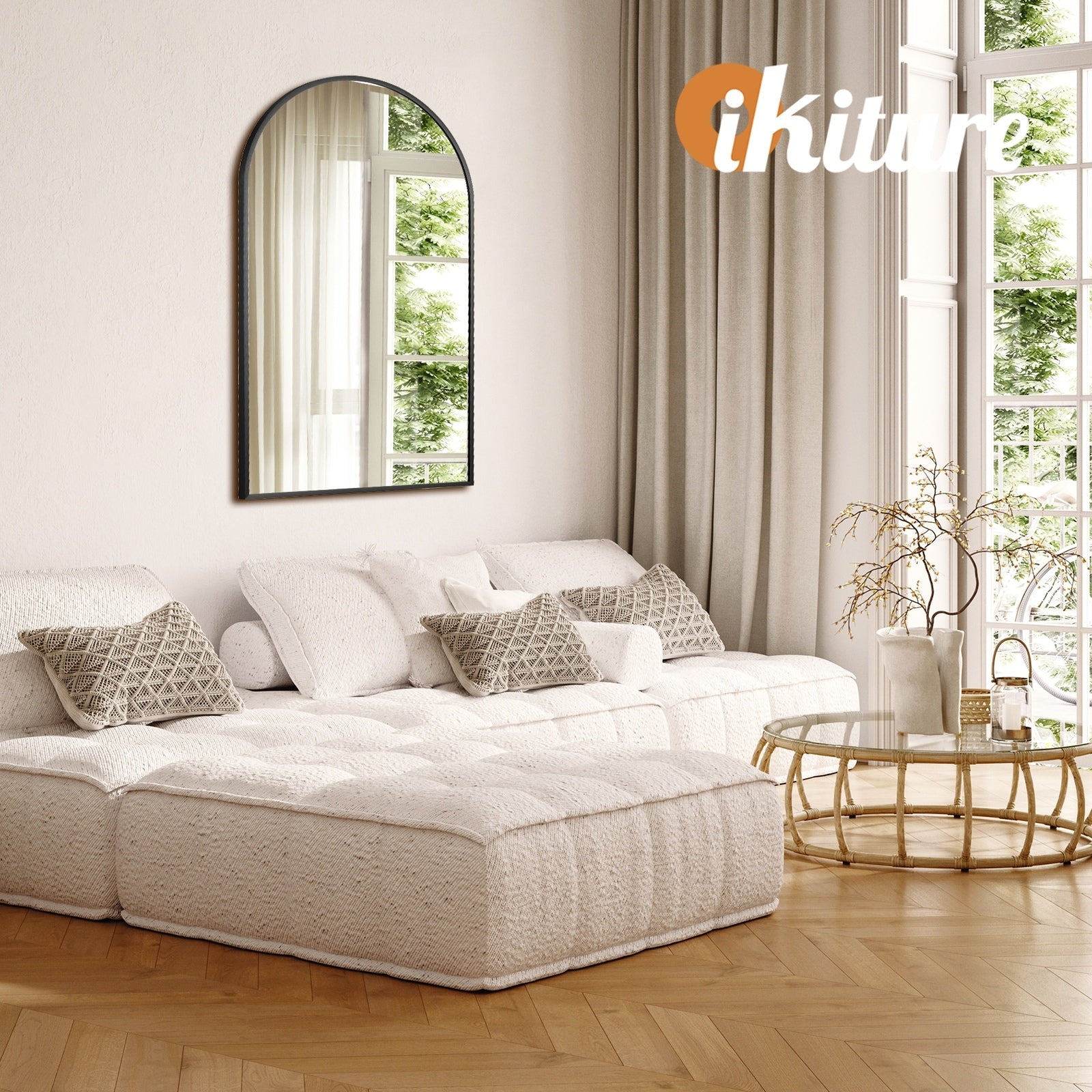 Oikiture Wall Mirrors 86x50cm Arched Makeup Mirror Bathroom Home Decor Black - Sunyee