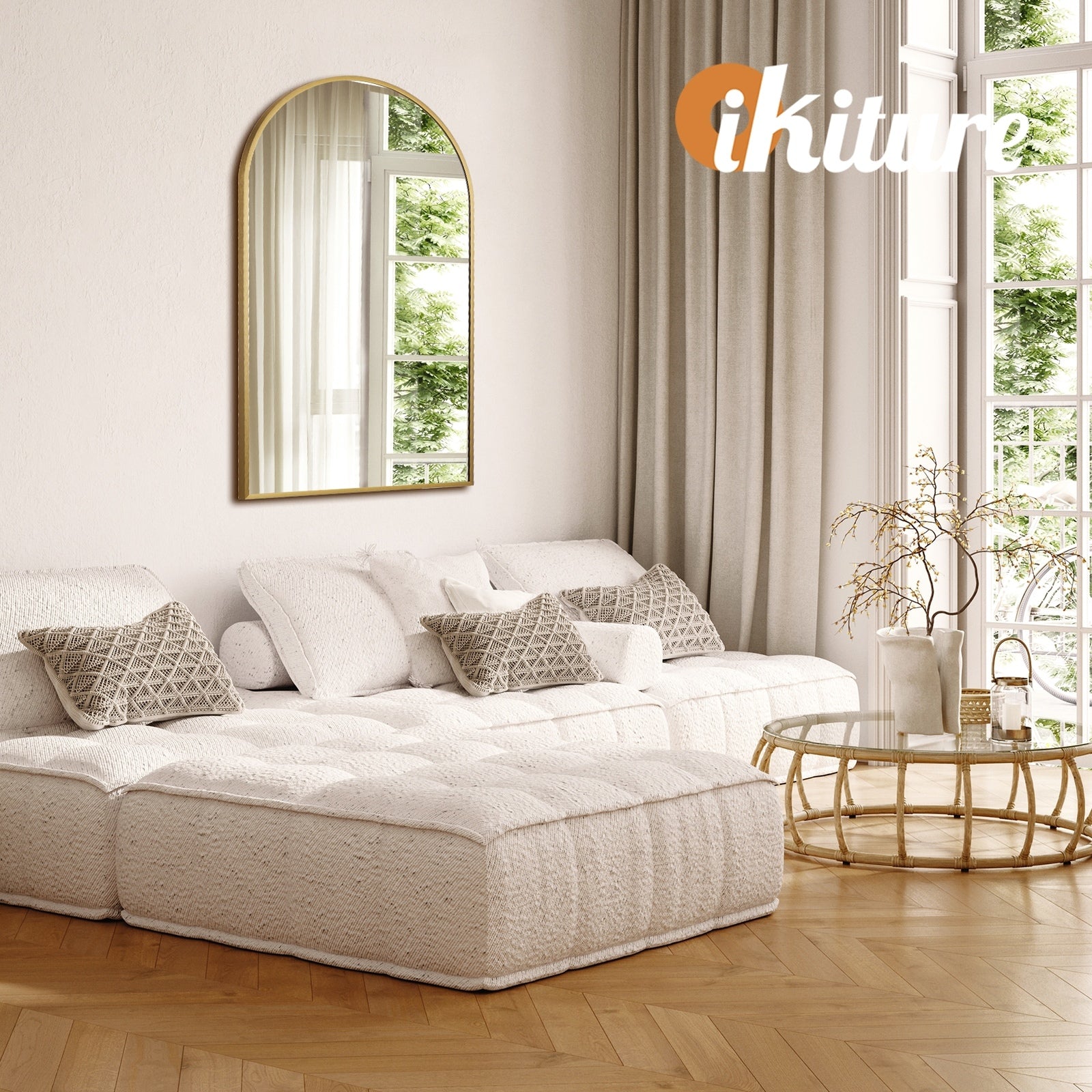 Oikiture Wall Mirrors 86x50cm Arched Makeup Mirror Bathroom Home Decor Gold - Sunyee