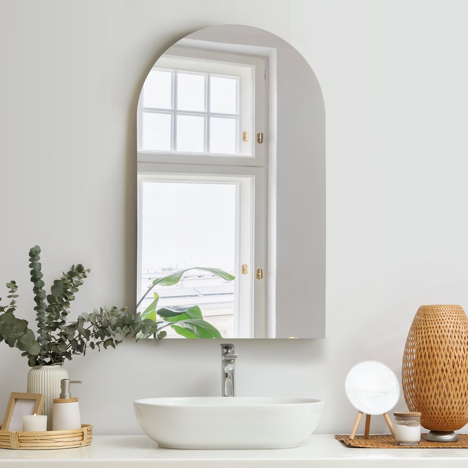 Oikiture Wall Mirrors 86x50cm Arched Makeup Mirror Bathroom Home Decor - Sunyee