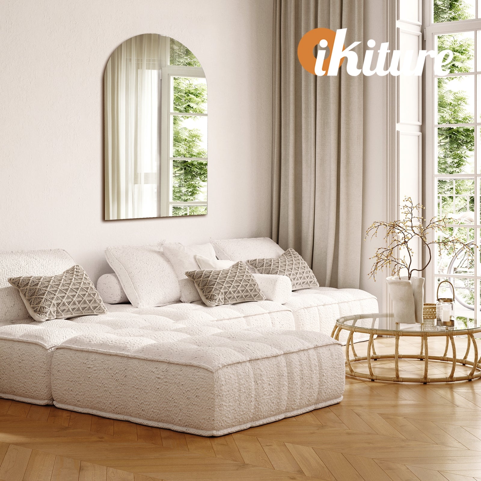 Oikiture Wall Mirrors 86x50cm Arched Makeup Mirror Bathroom Frameless - Sunyee