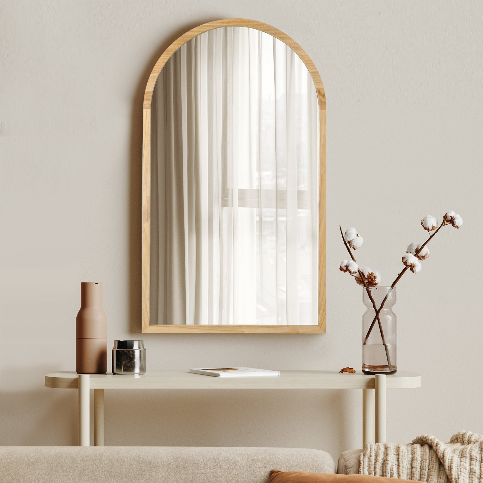 Oikiture Arched Wall Mirrors Vanity Home Decro Makeup Mirror 86x50cm Wooden - Sunyee