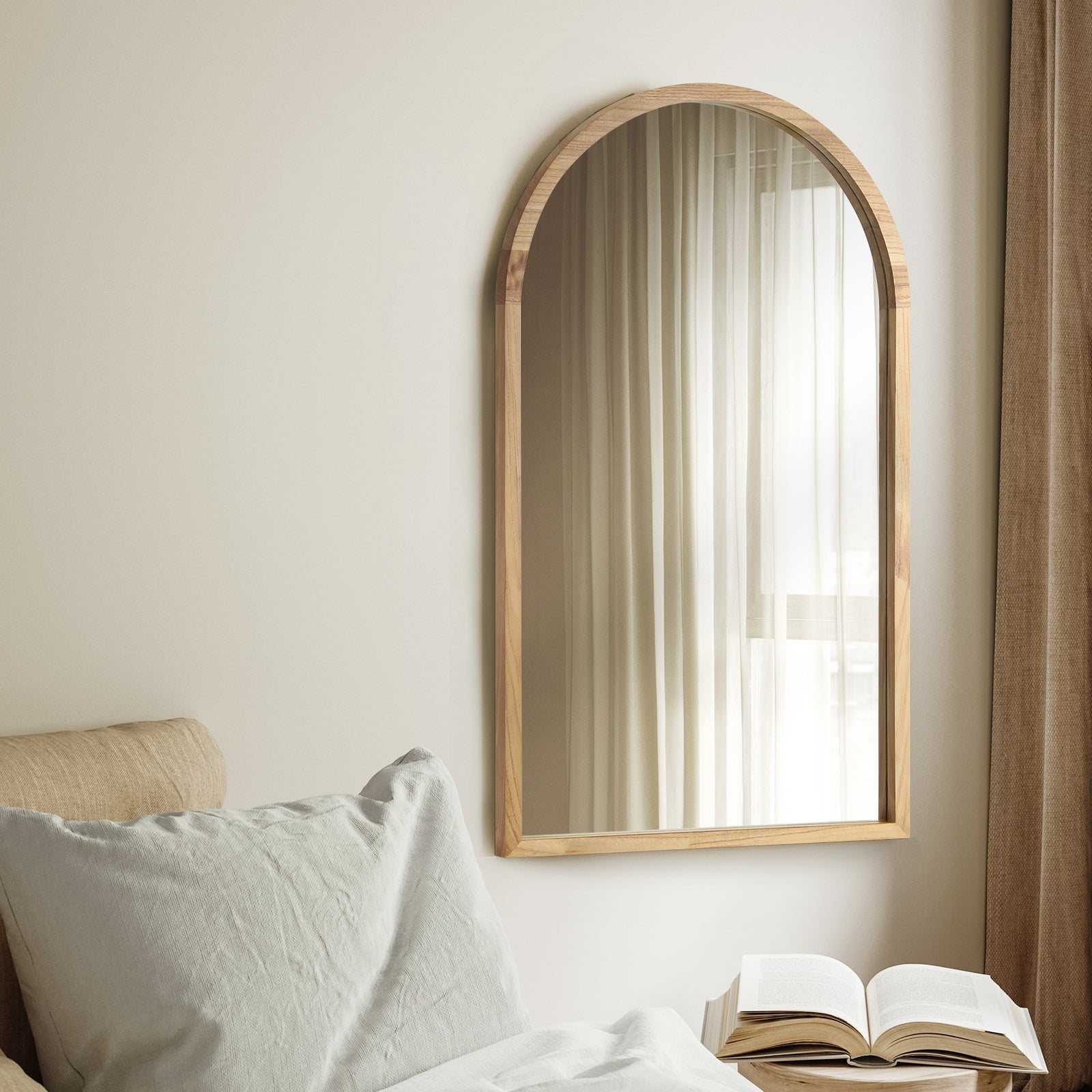 Oikiture Arched Wall Mirrors Vanity Home Decro Makeup Mirror 86x50cm Wooden - Sunyee