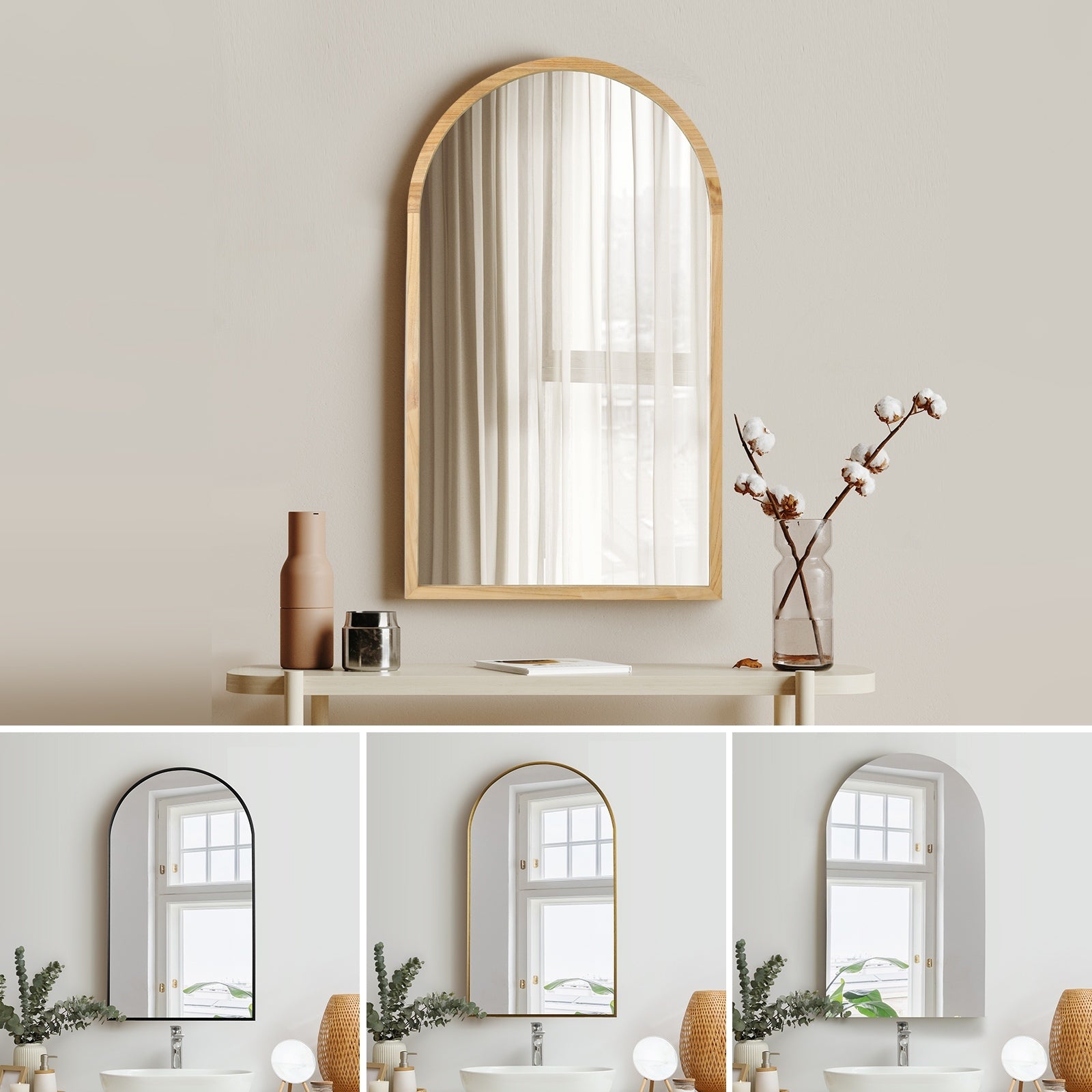 Oikiture Wall Mirrors 86x50cm Arched Makeup Mirror Bathroom Home Decor - Sunyee