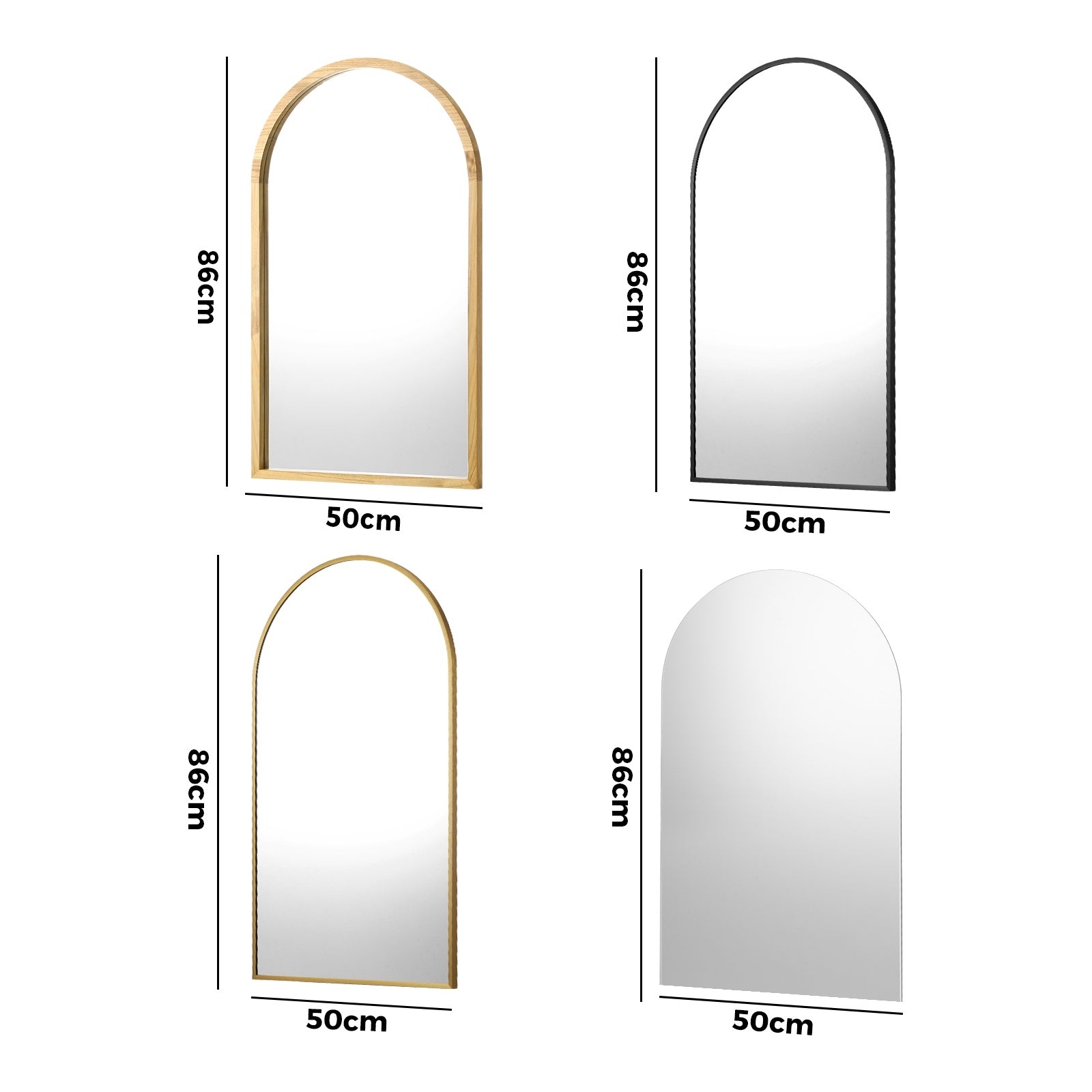 Oikiture Wall Mirrors 86x50cm Arched Makeup Mirror Bathroom Home Decor - Sunyee
