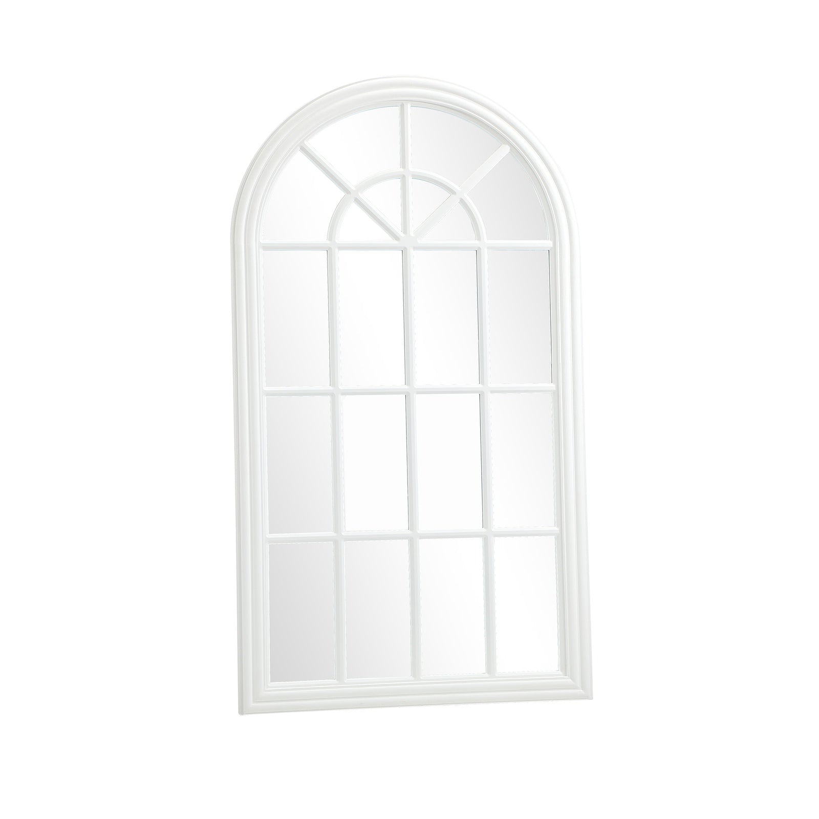 Oikiture Wooden Window Mirror Arched Wall Mirrors Decor 130x70cm White - Sunyee