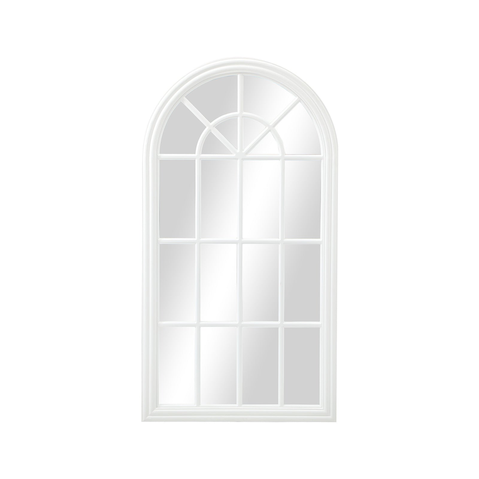 Oikiture Wooden Window Mirror Arched Wall Mirrors Decor 130x70cm White - Sunyee